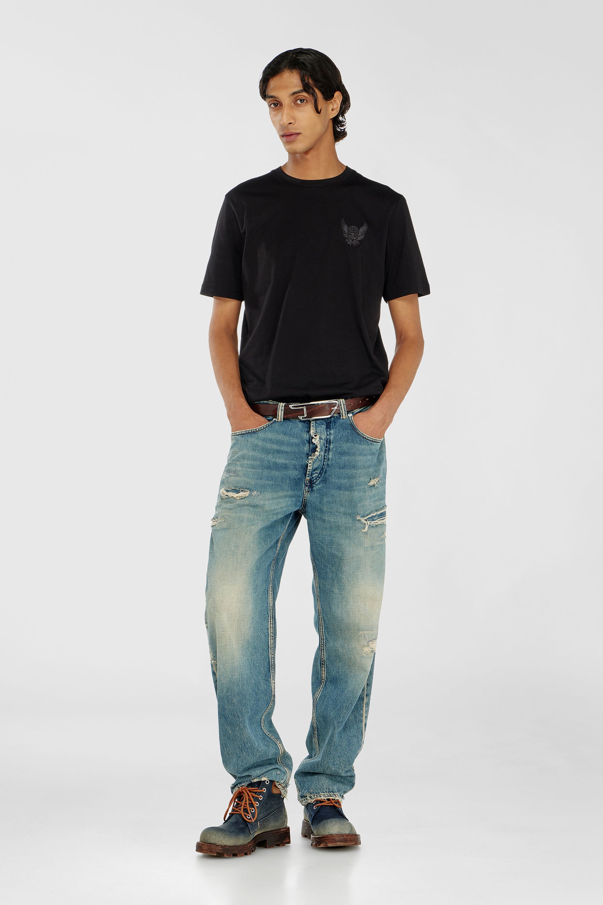 Diesel - T-ADJUST-AA8, Man's Cotton T-shirt with chest logo motif in Black - 1