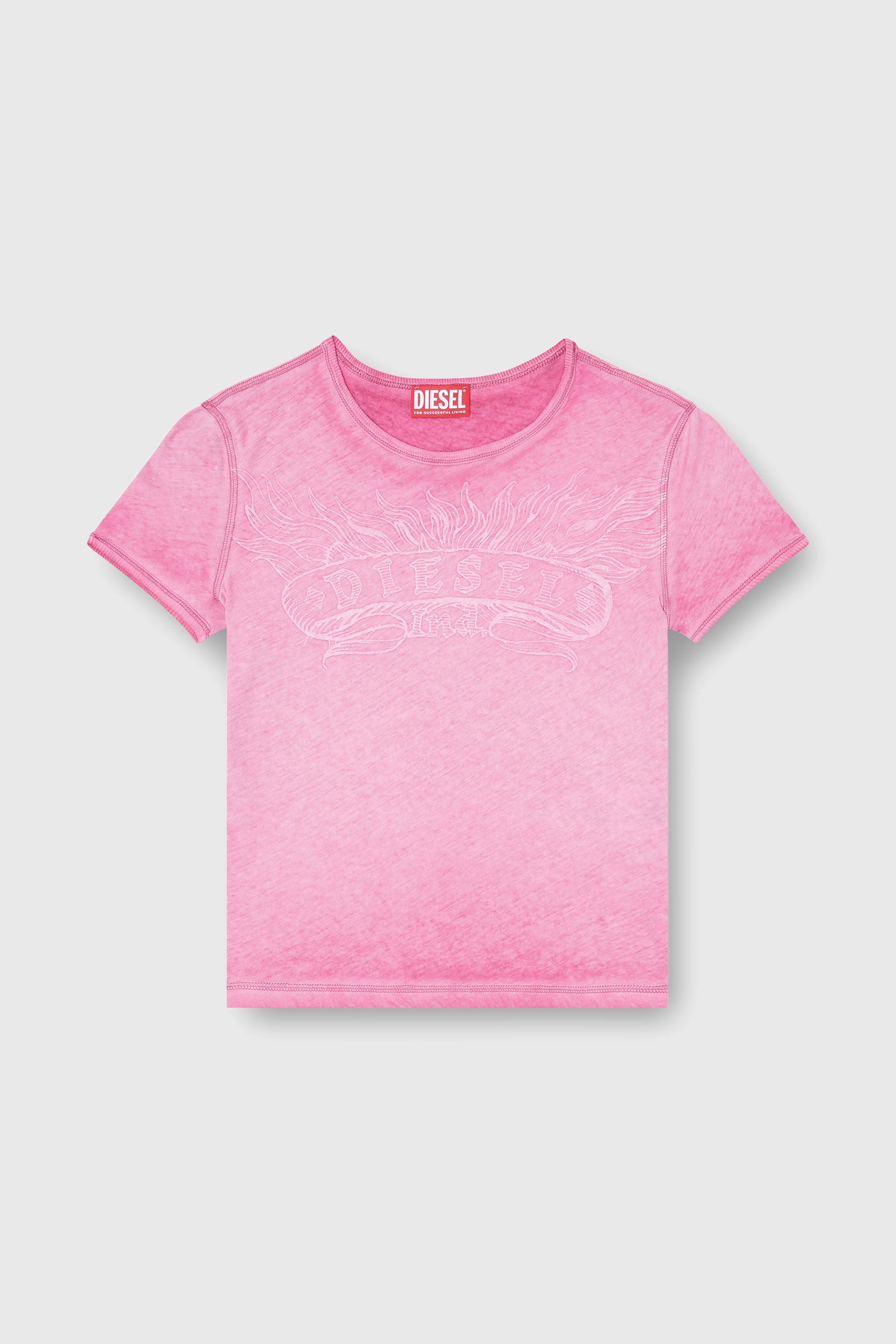 Diesel - T-UNCUTIES-LONG-AA2, Woman's Slim T-shirt with tonal logo print in Pink - 2
