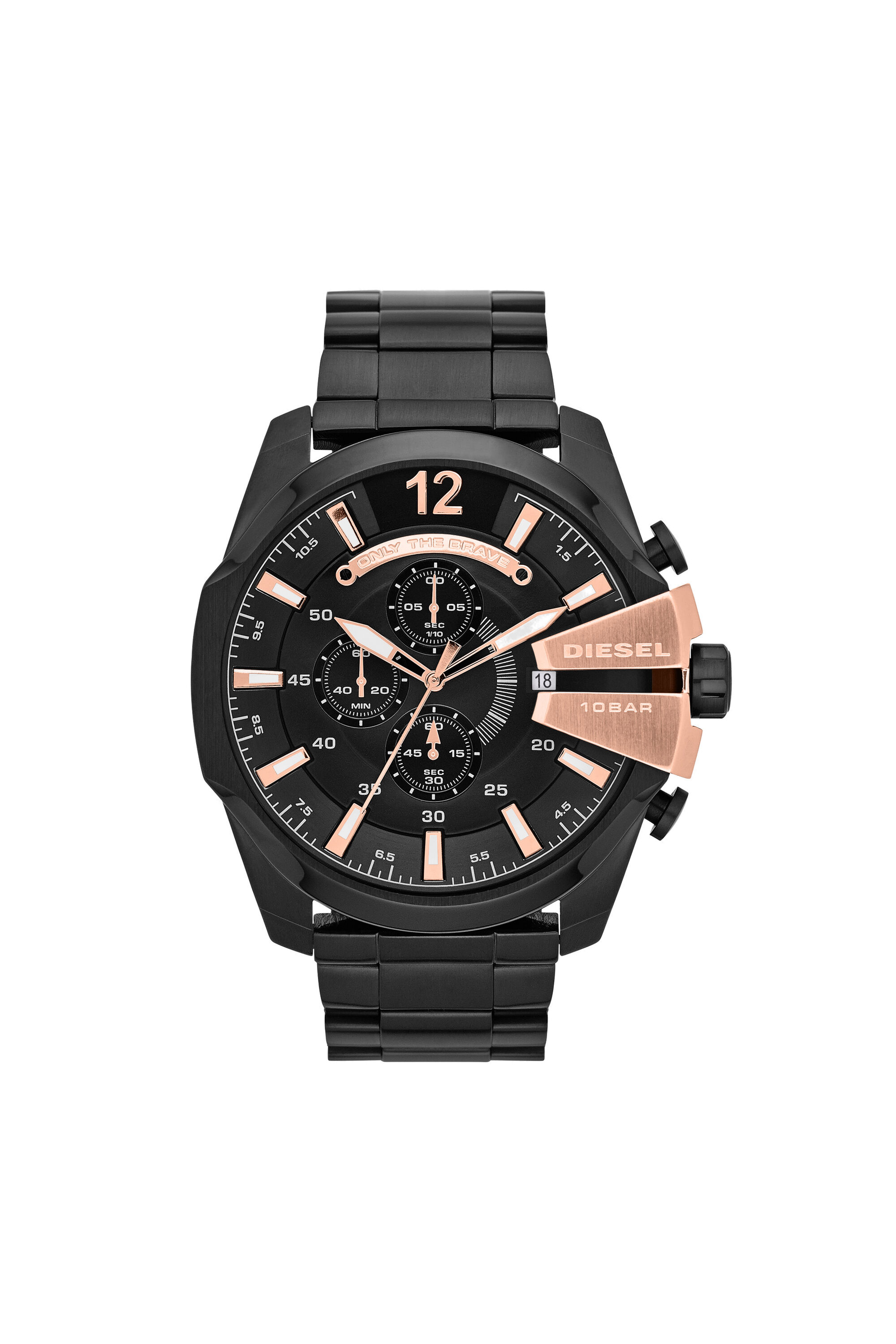 最終価格【DIESEL】 DZ-4338 OH済クロノグラフ 黒金属ベルト稼働中 DZ4309 Man: Mega Chief watch in steel with rose-tone accents | Diesel