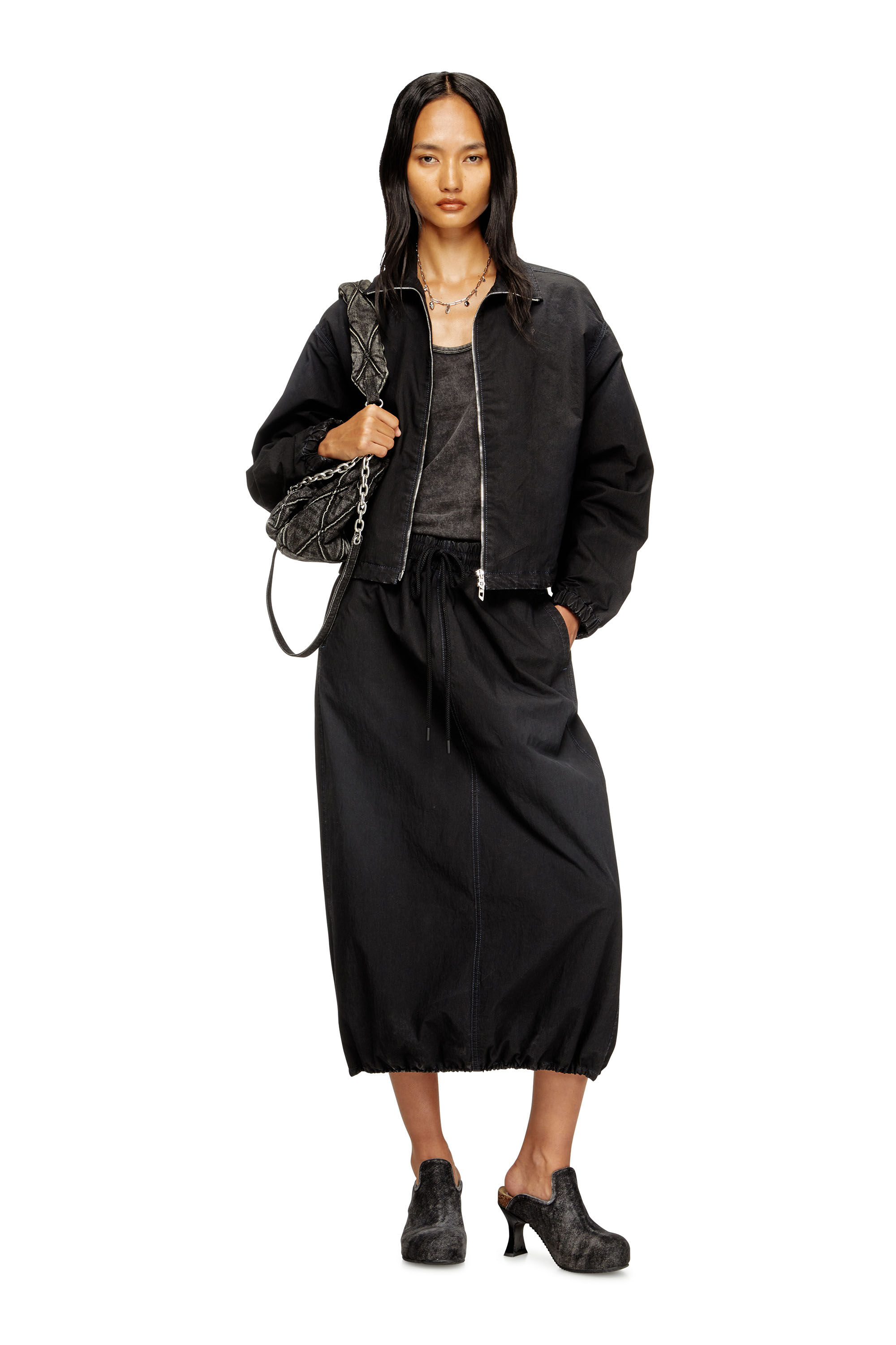 Women's High-neck technical JoggJeans jacket | Black | Diesel