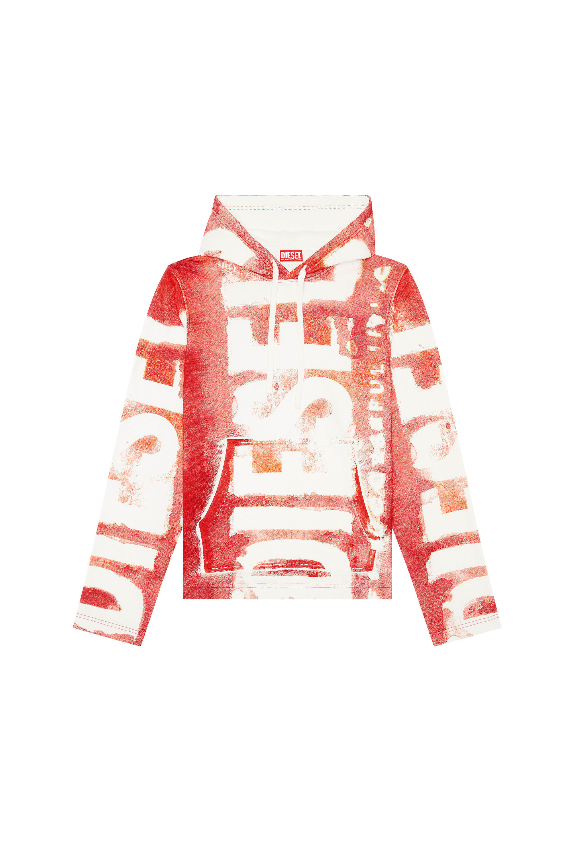 Diesel - S-GINY-HOOD, Male's Watercolour-effect logo hoodie in Red - 2