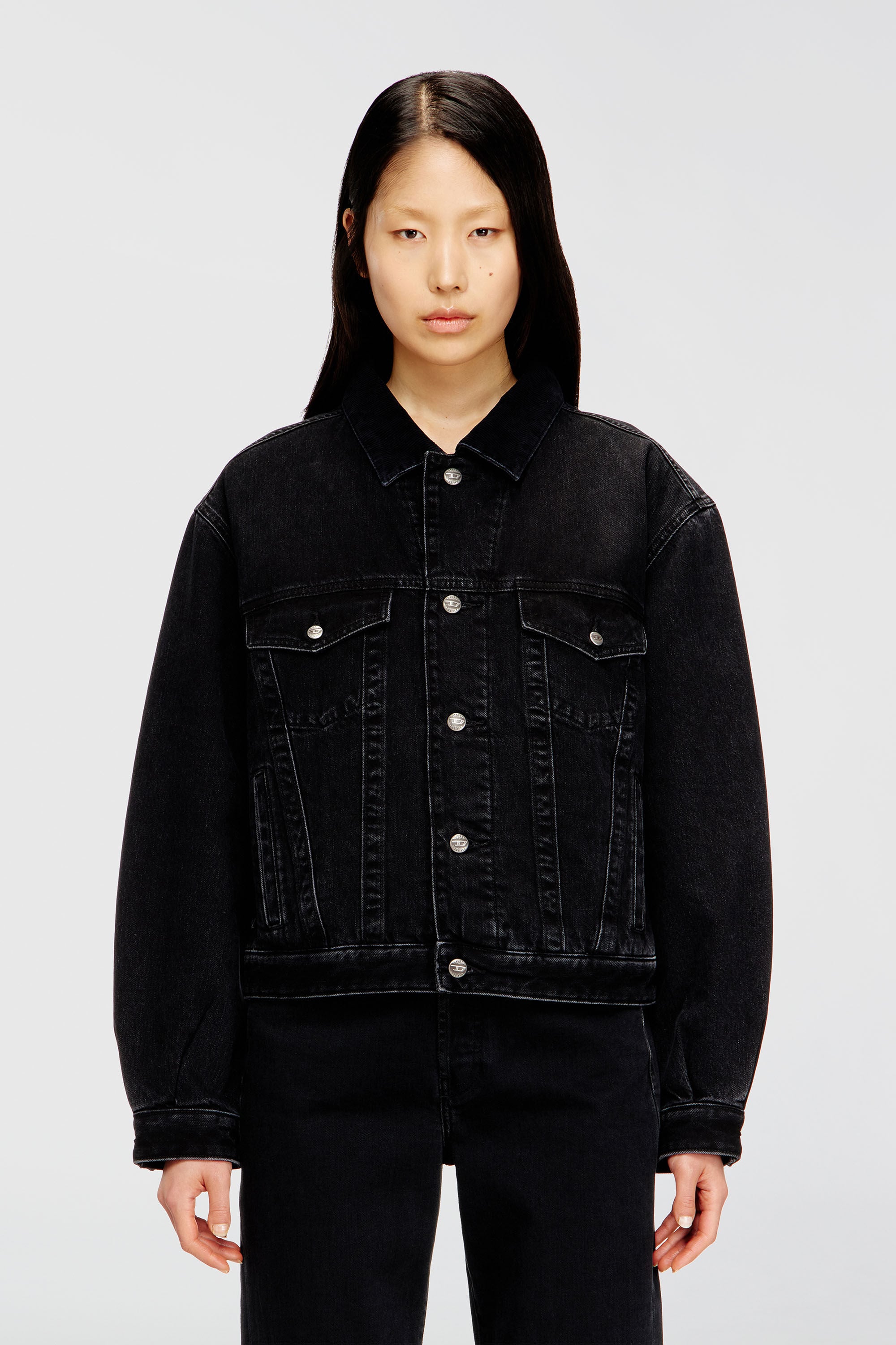Women's Padded trucker jacket in denim | Black | Diesel {{Country}}
