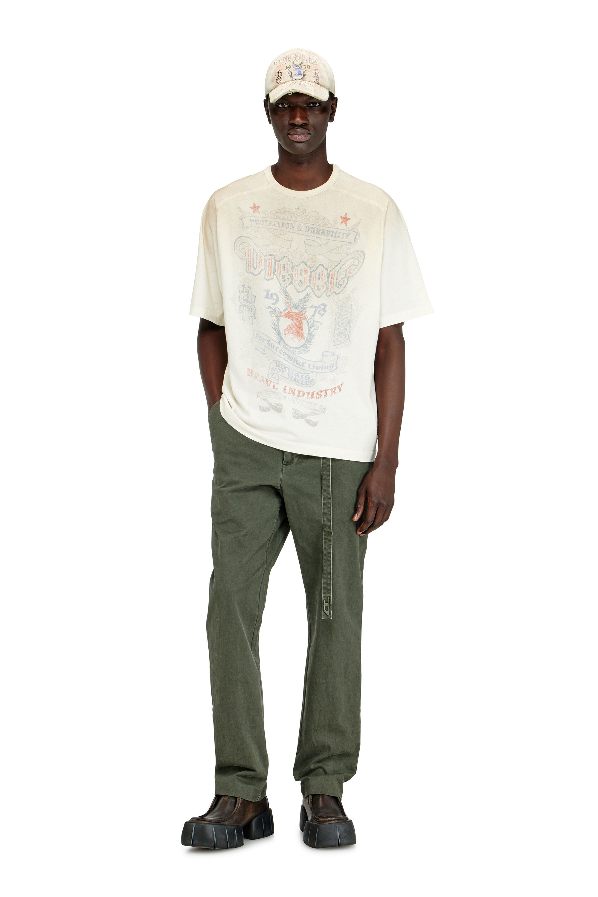 Men's T-shirt with Diesel crest graphic | White | Diesel US
