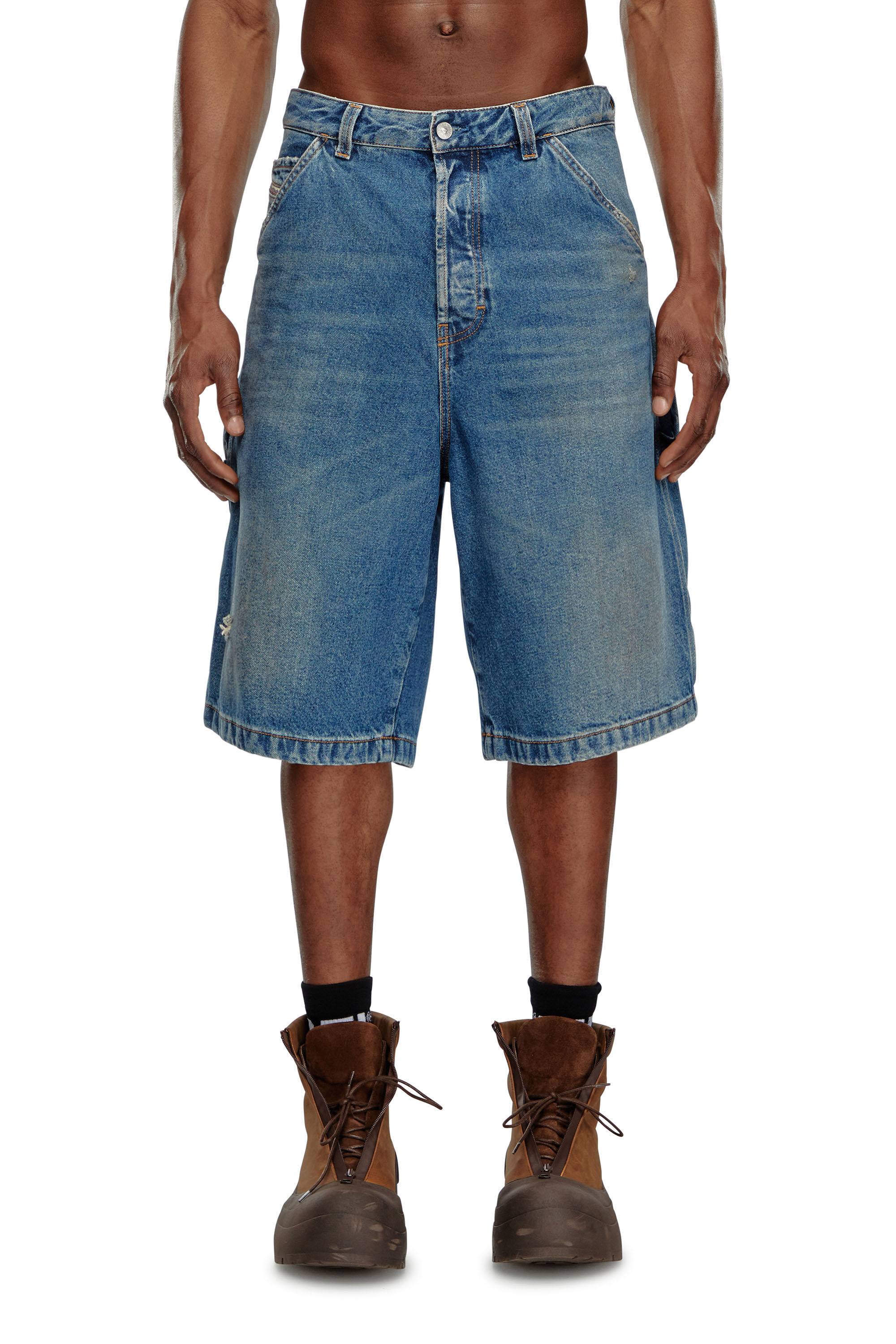Men's Denim utility shorts with dusty wash | Blue | Diesel US