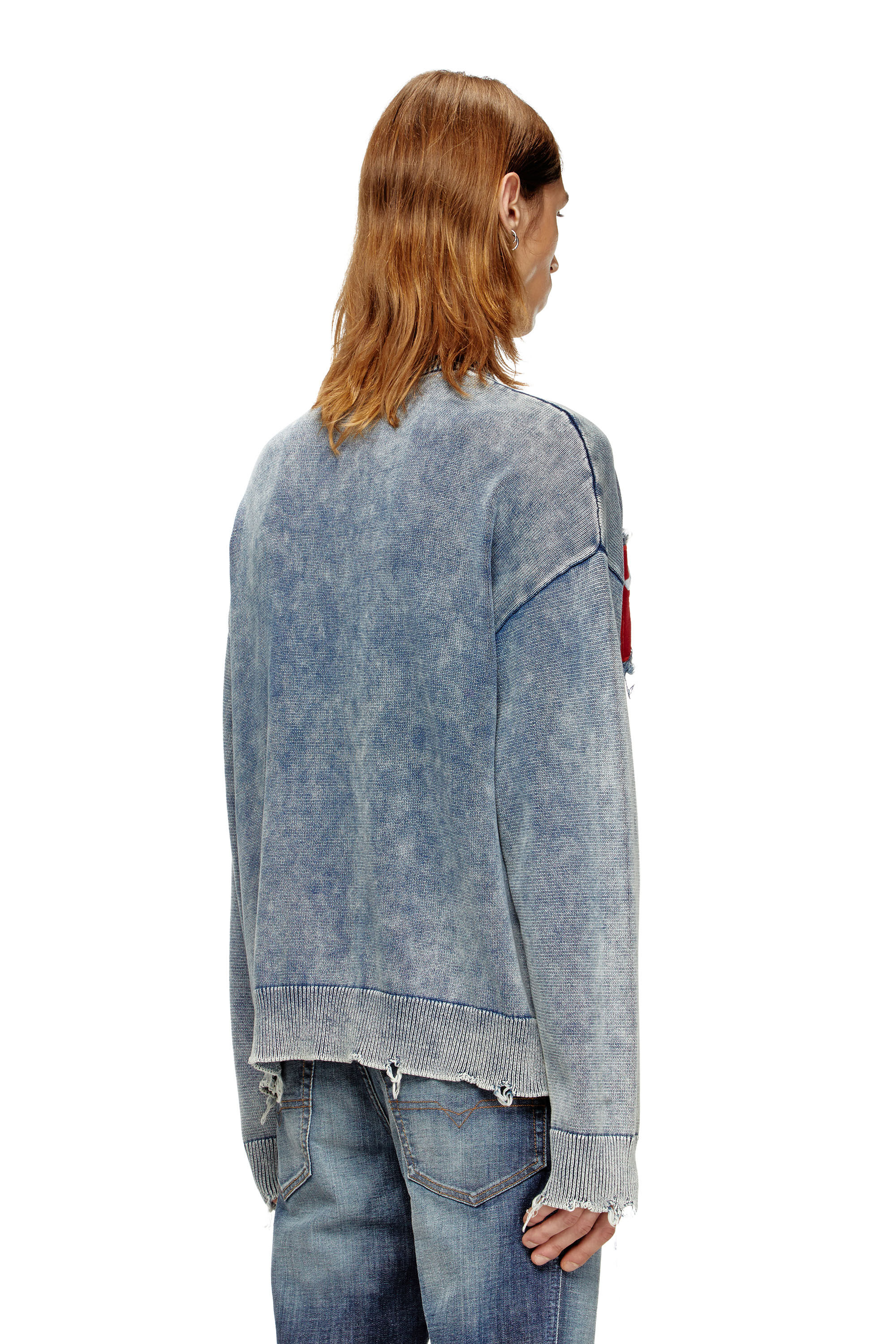 Diesel - K-FRONZI, Male's Cotton jumper with denim logo patch in Blue - 4