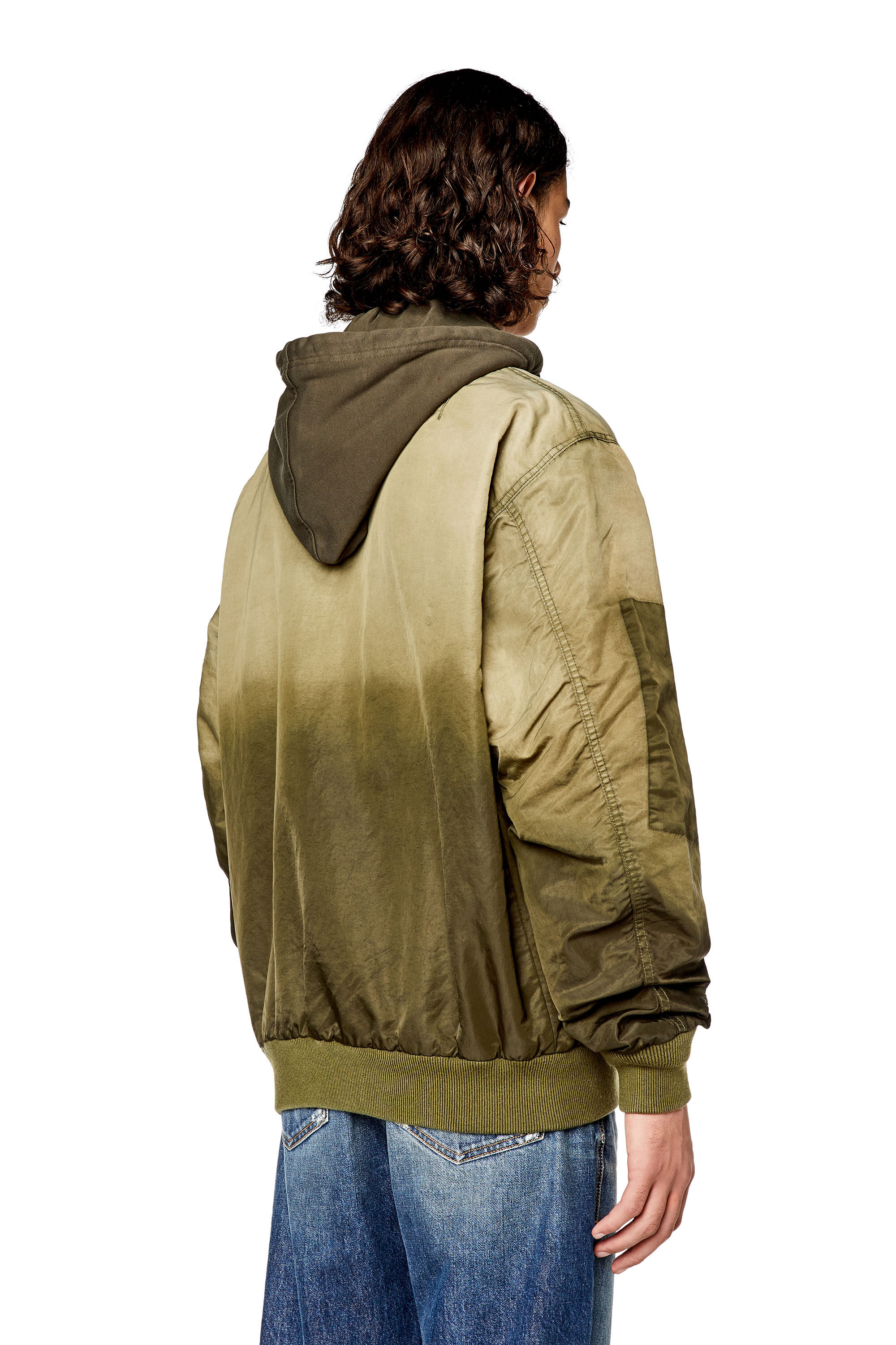 Men's Hooded bomber in treated nylon satin | Brown | Diesel