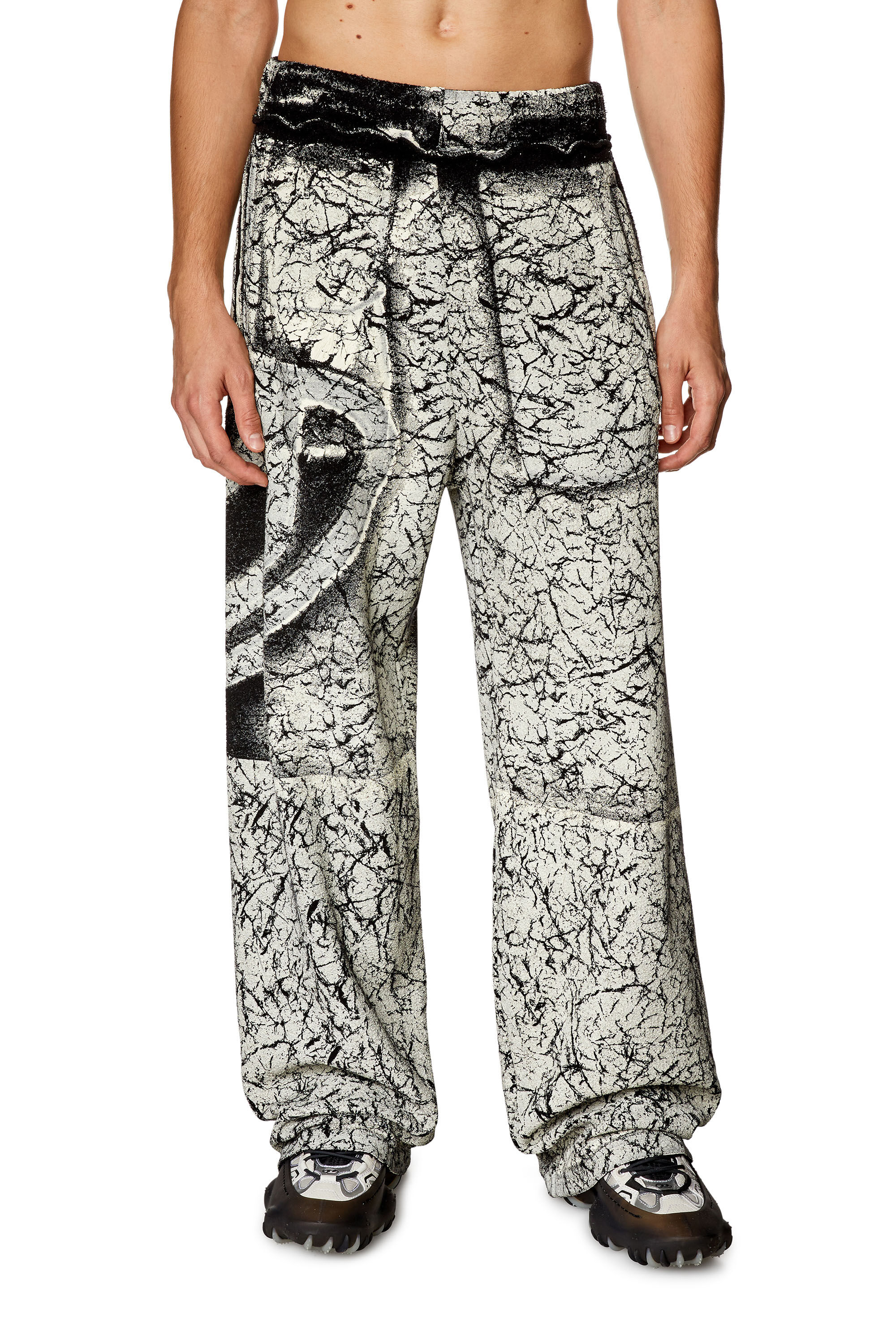 Diesel - P-MARKOVAL, Male's Track pants with cracked coating in Black/White - 3