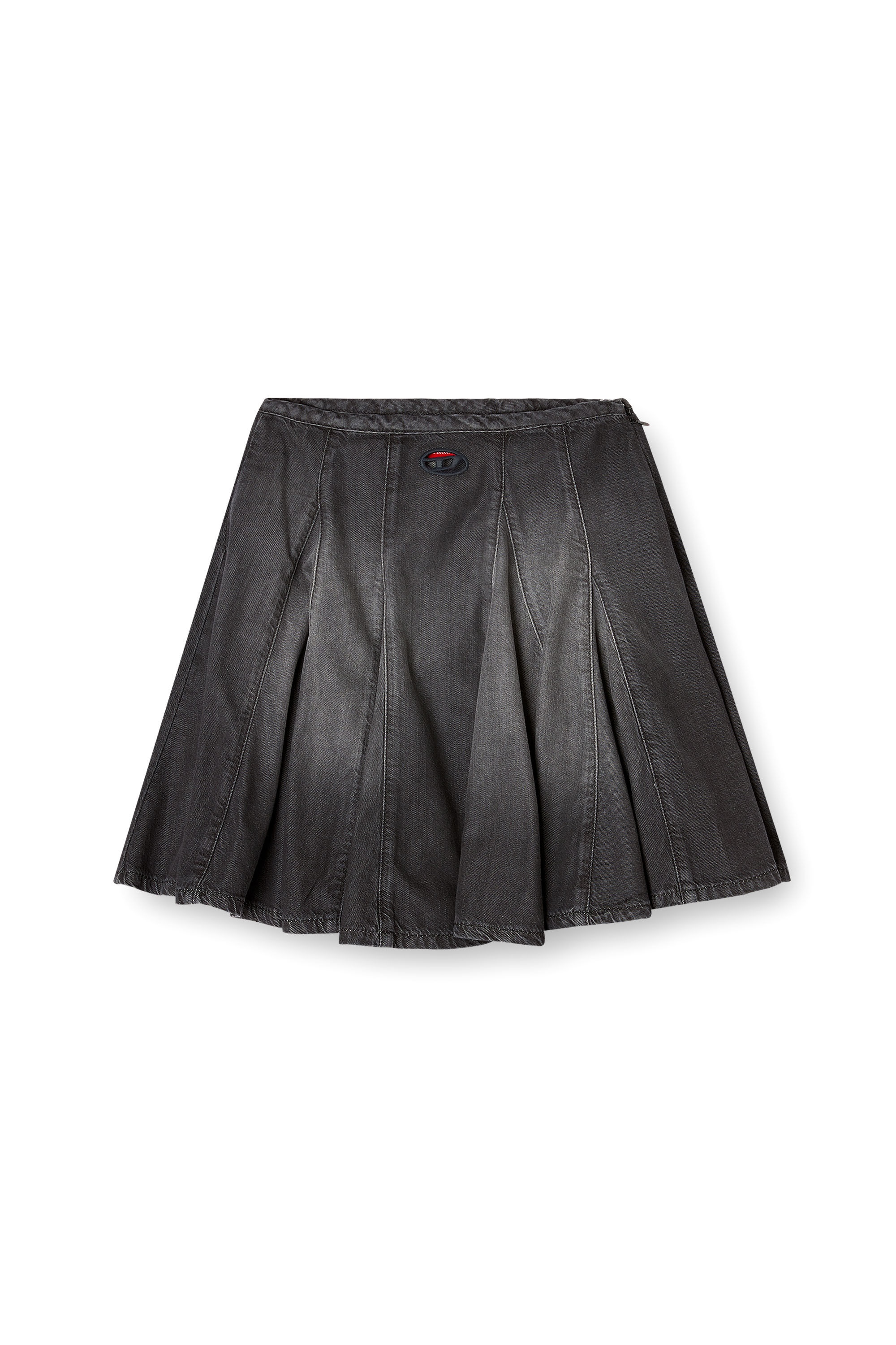 Women's Short pleated skirt in lightweight denim | Black | Diesel Women's Short pleated skirt in lightweight denim | Black | Diesel