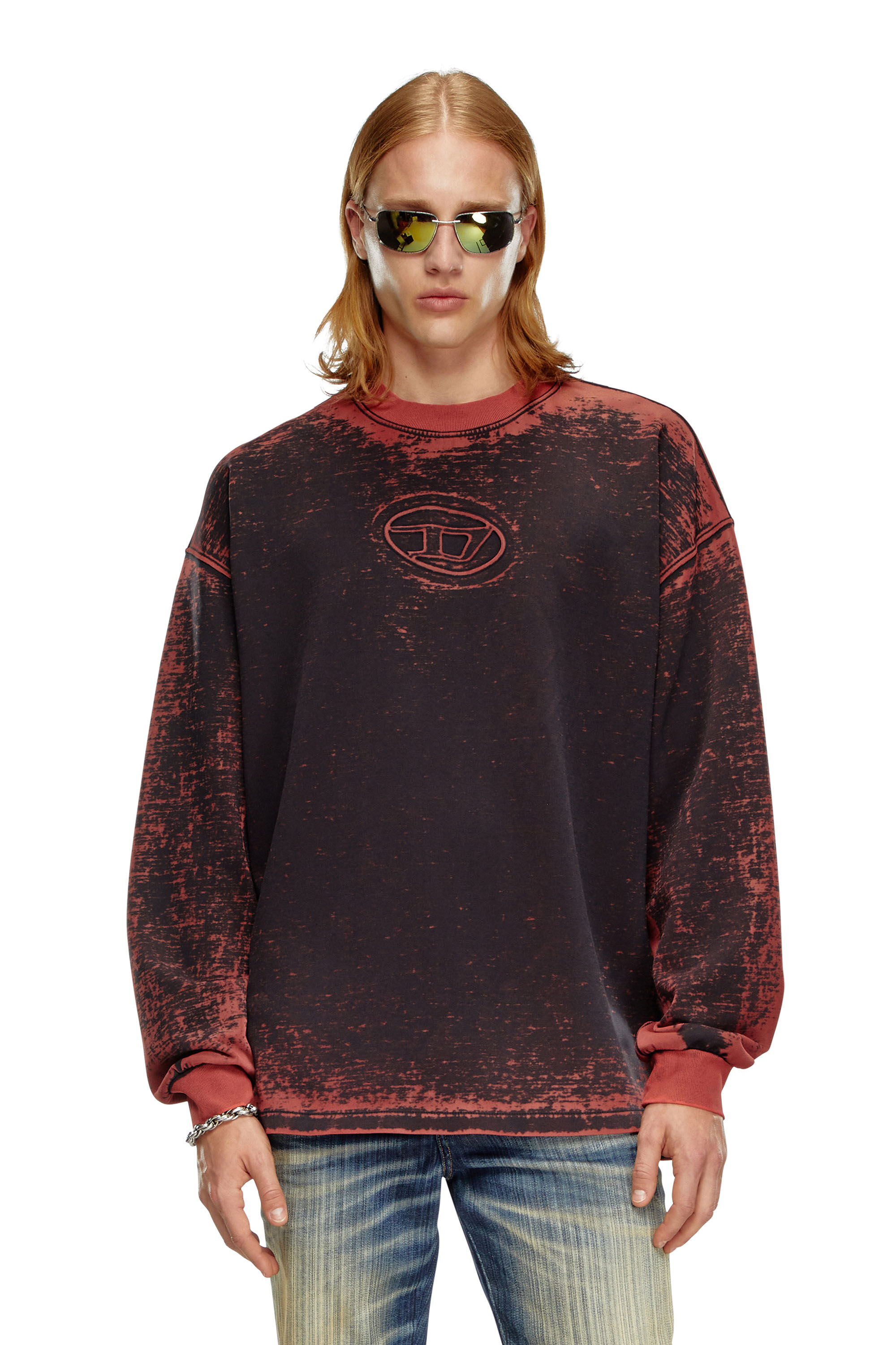 Diesel - S-BAXT-Q1, Sweat-shirt découpé avec Oval D embossé Homme in Rouge - 3