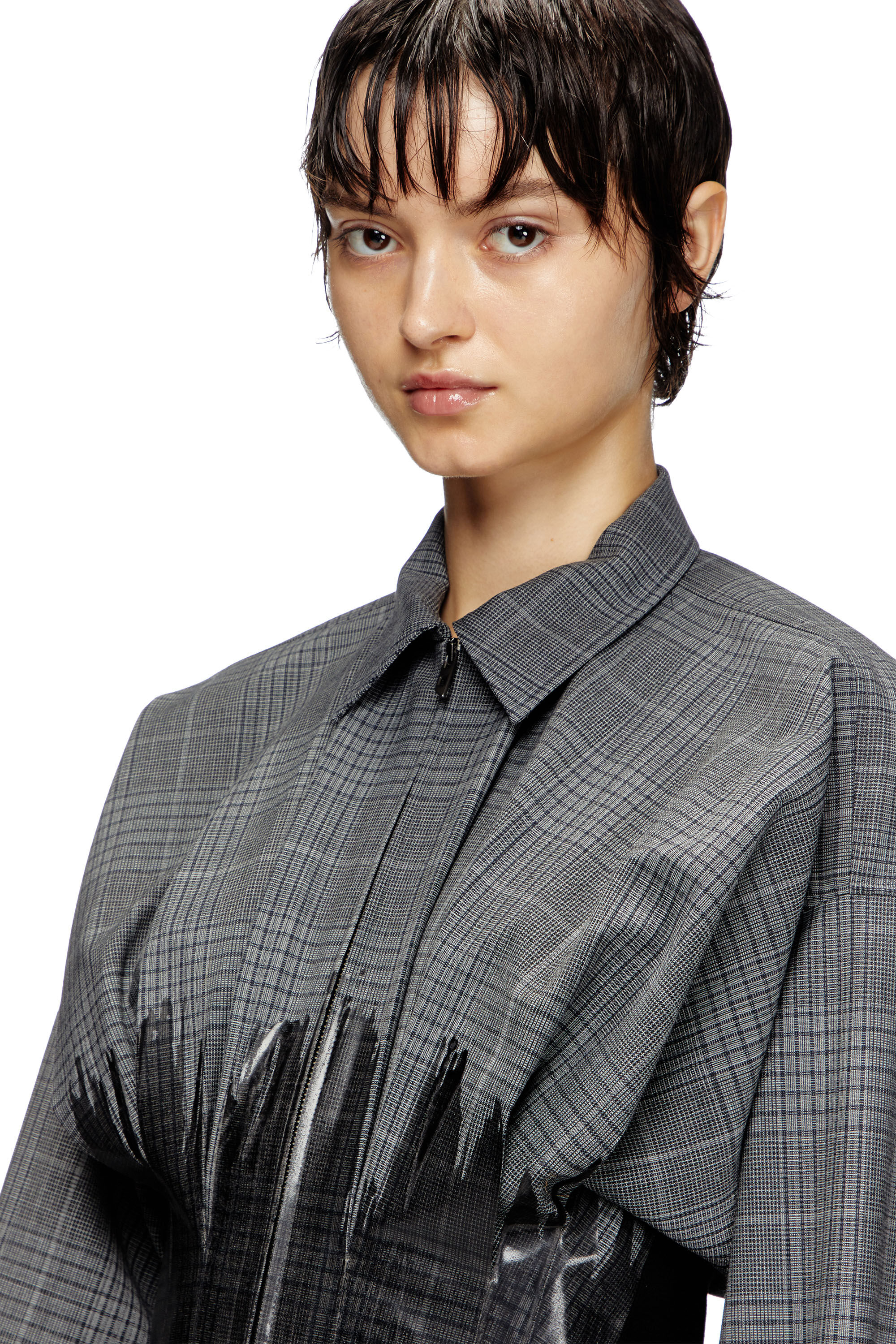 Diesel - C-ANBU, Female's Prince of Wales drop shoulder shacket in Grey - 4