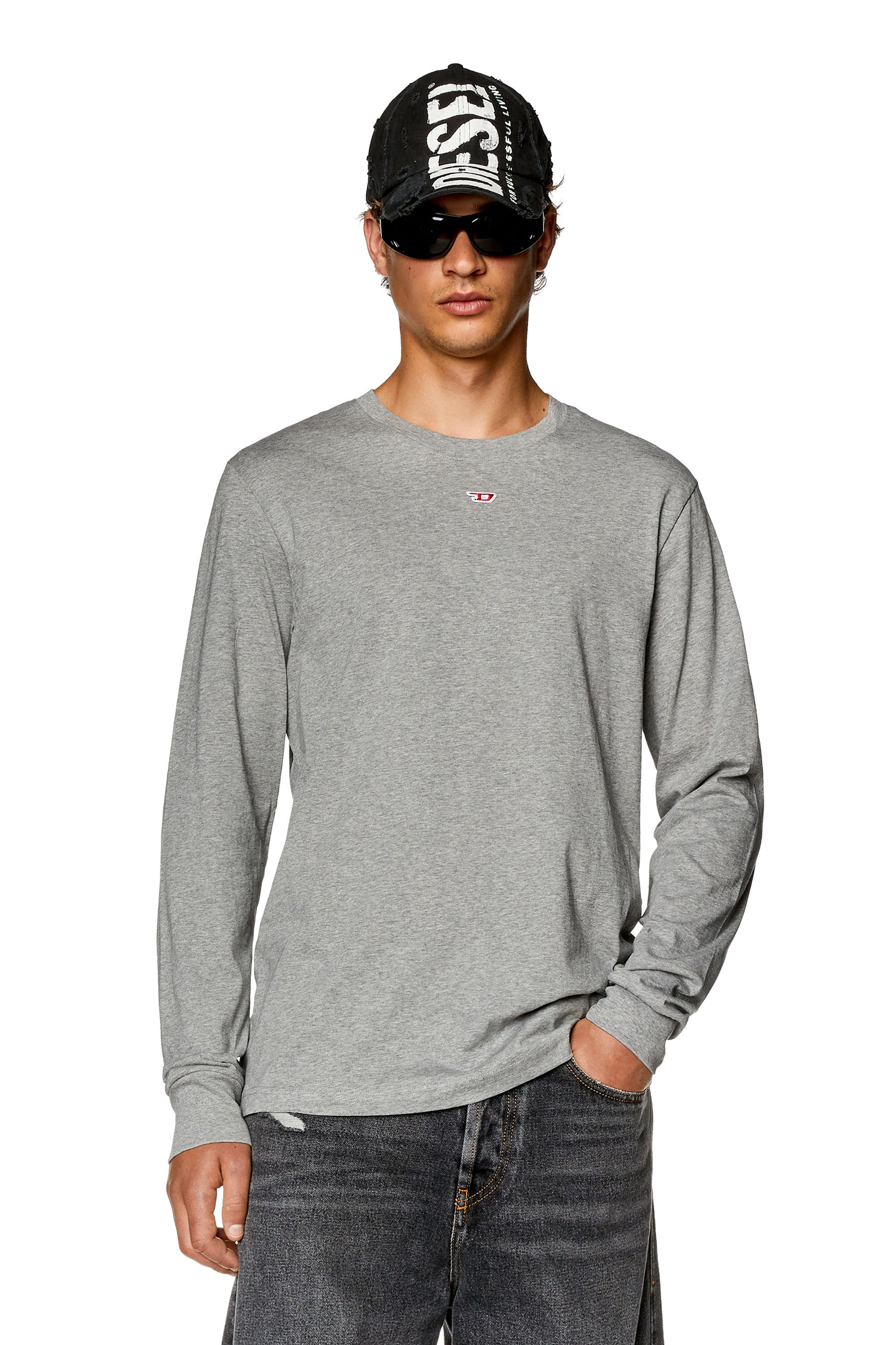 Diesel - T-JUST-LS-D, T-shirt à manches longues avec empiècement à logo Homme in Gris - 3