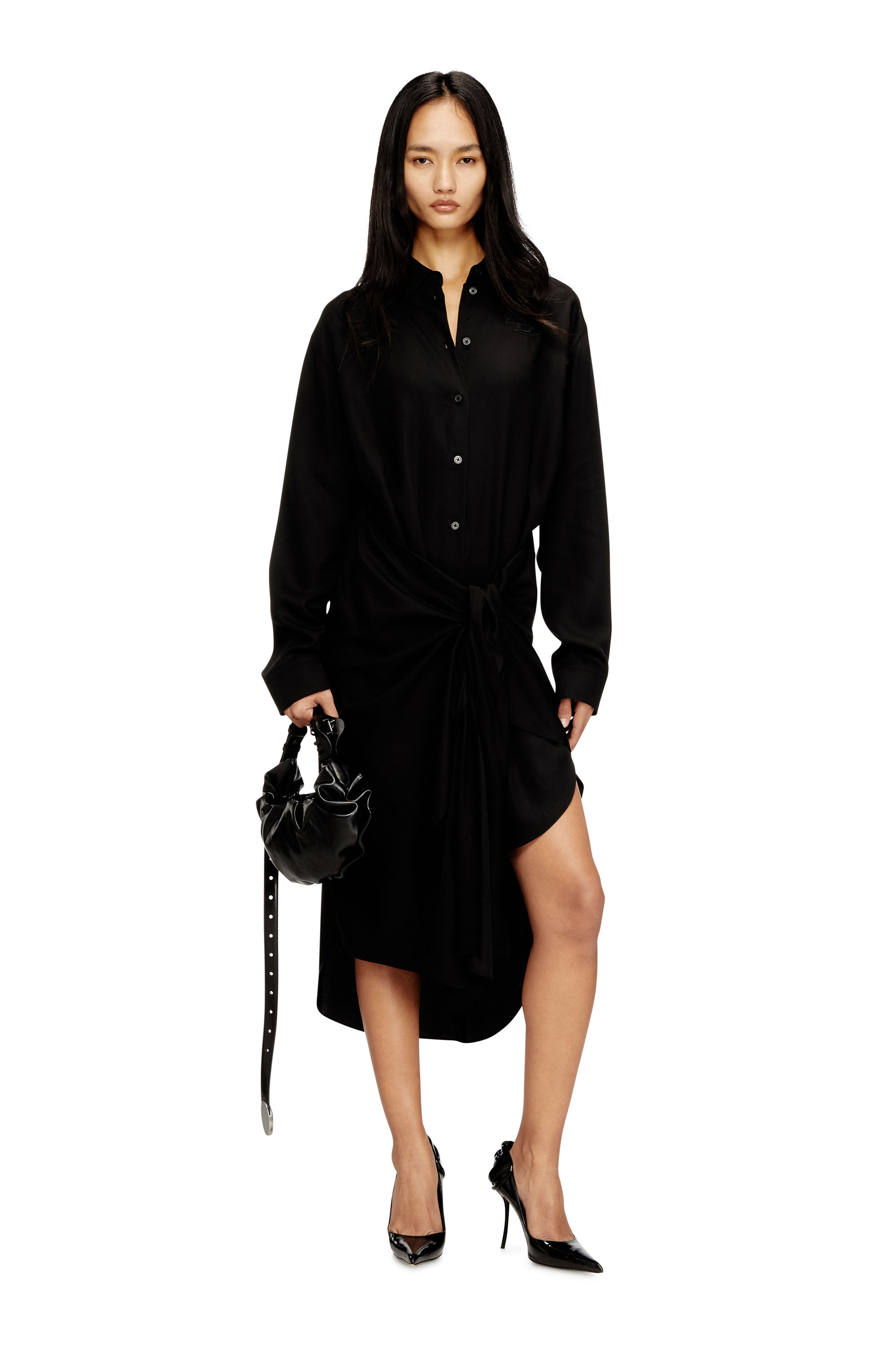Women's Midi shirt dress with twisted detail | Black | Diesel
