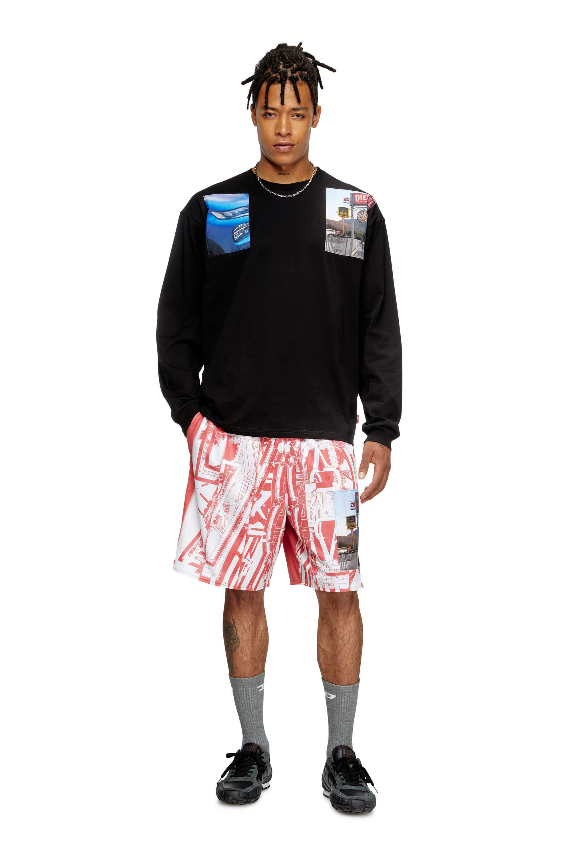 Men's Long-sleeve T-shirt with logo photo patches | Black | Diesel