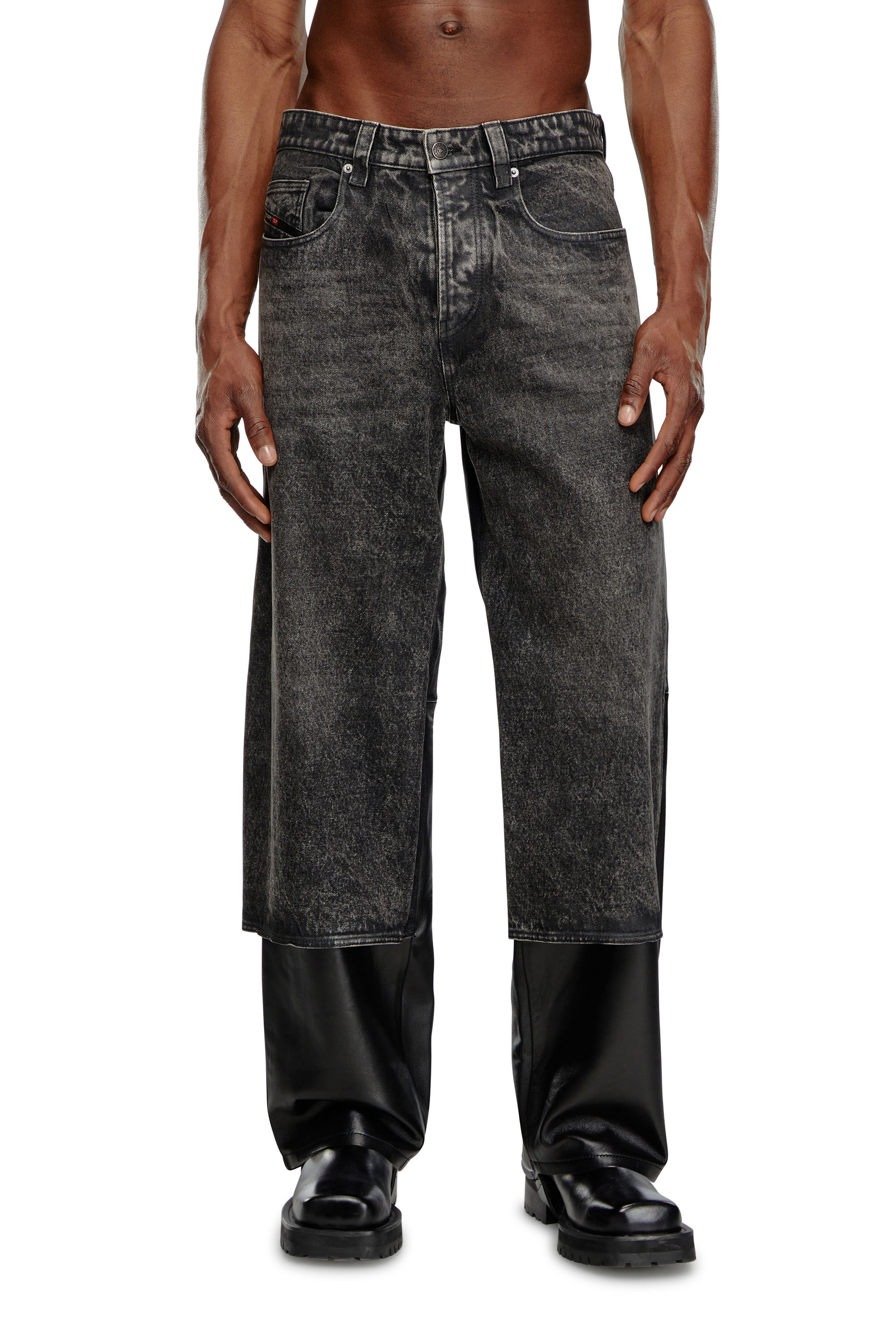 Diesel - P-BRETCH, Male's Leather and denim pants in Black - 3