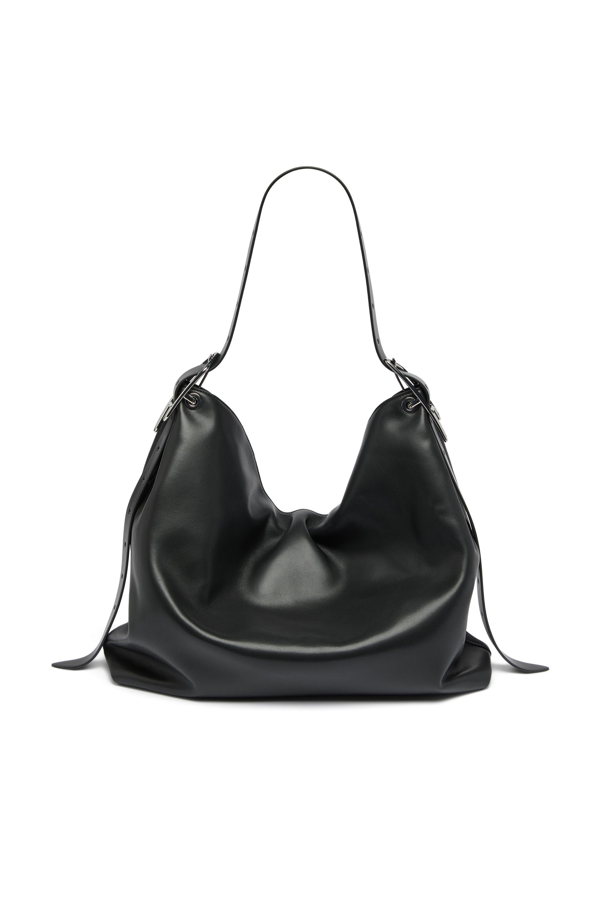 Diesel - D-LINE HOBO L, Woman's D-Line Slouchy Leather Shoulder Bag in Black - 3