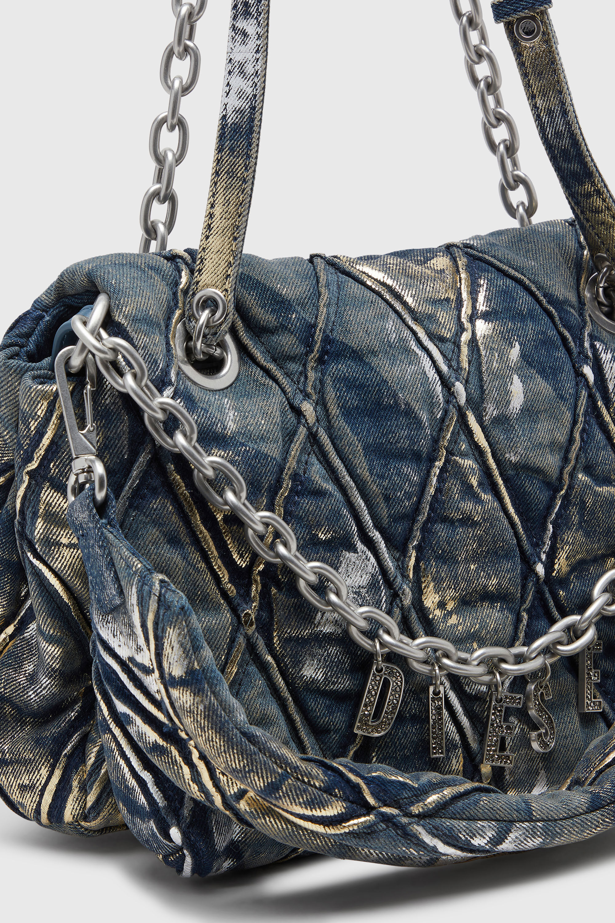 Women's Charm-D - Shoulder bag in metallic-foil denim | Blue