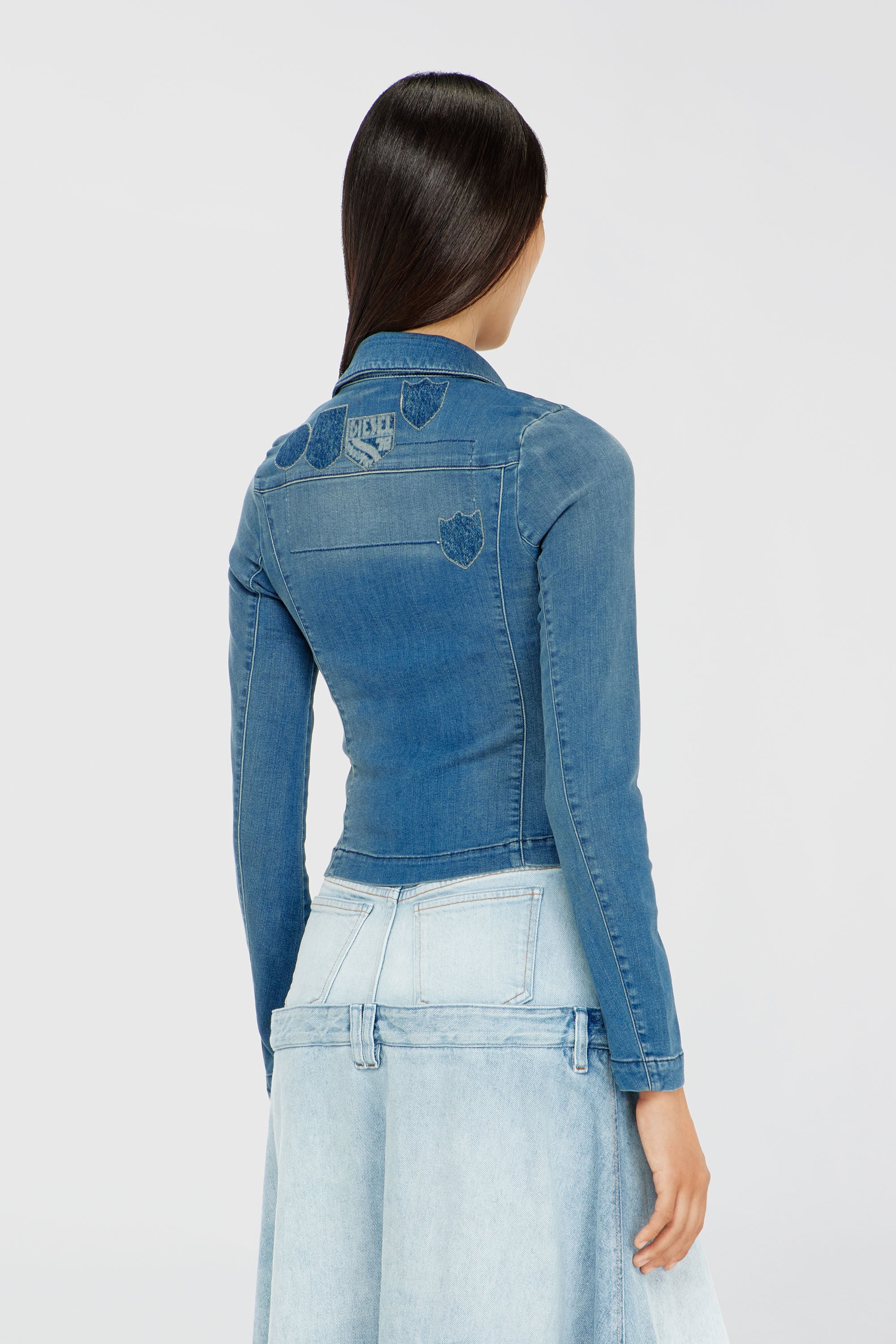Diesel - DE-VILARA-S, Camisa vaquera de un bot&oacute;n con efecto patch Mujer in Azul marino - 4