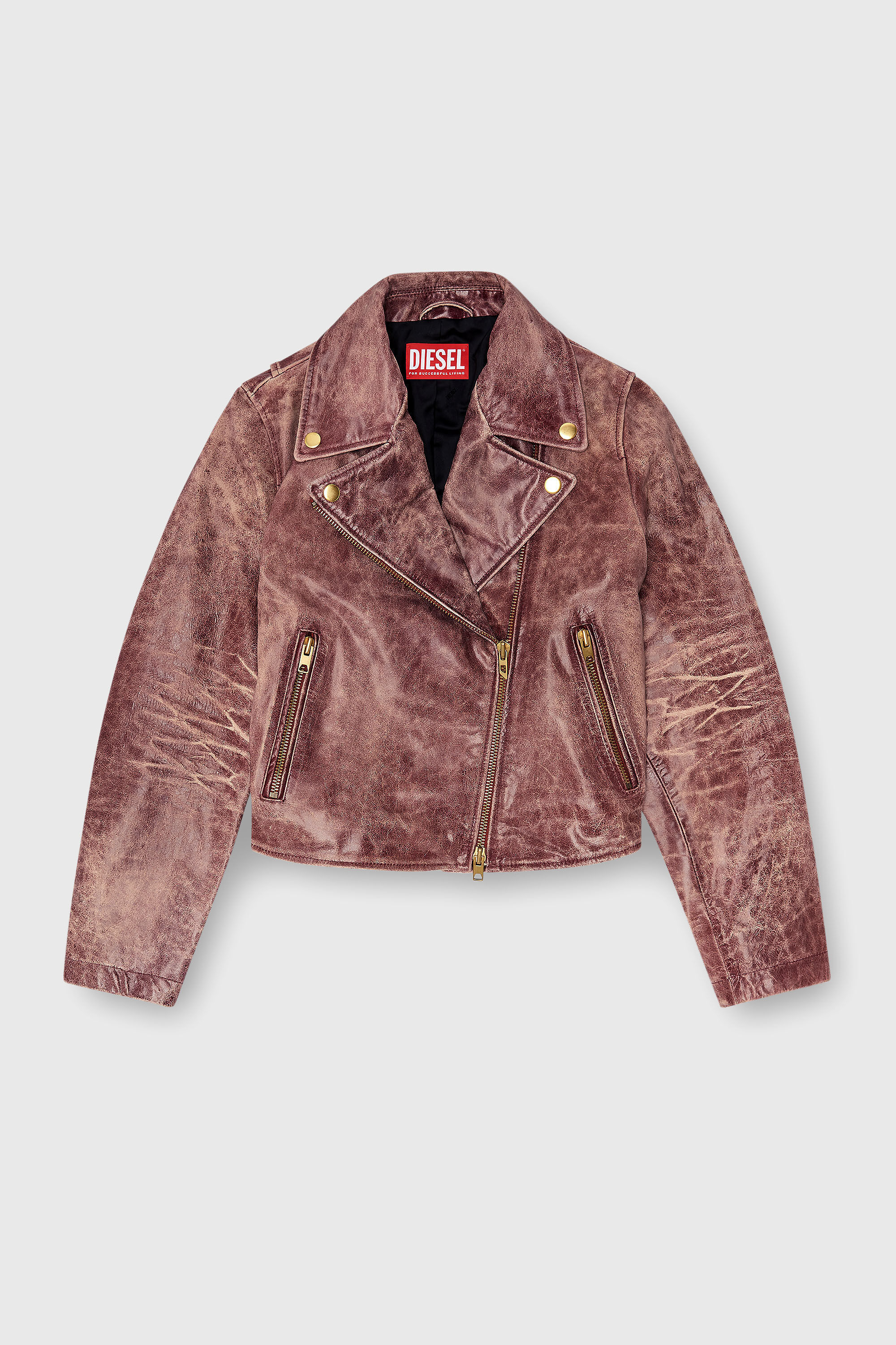Women's Biker jacket in treated leather | Red | Diesel {{Country}}