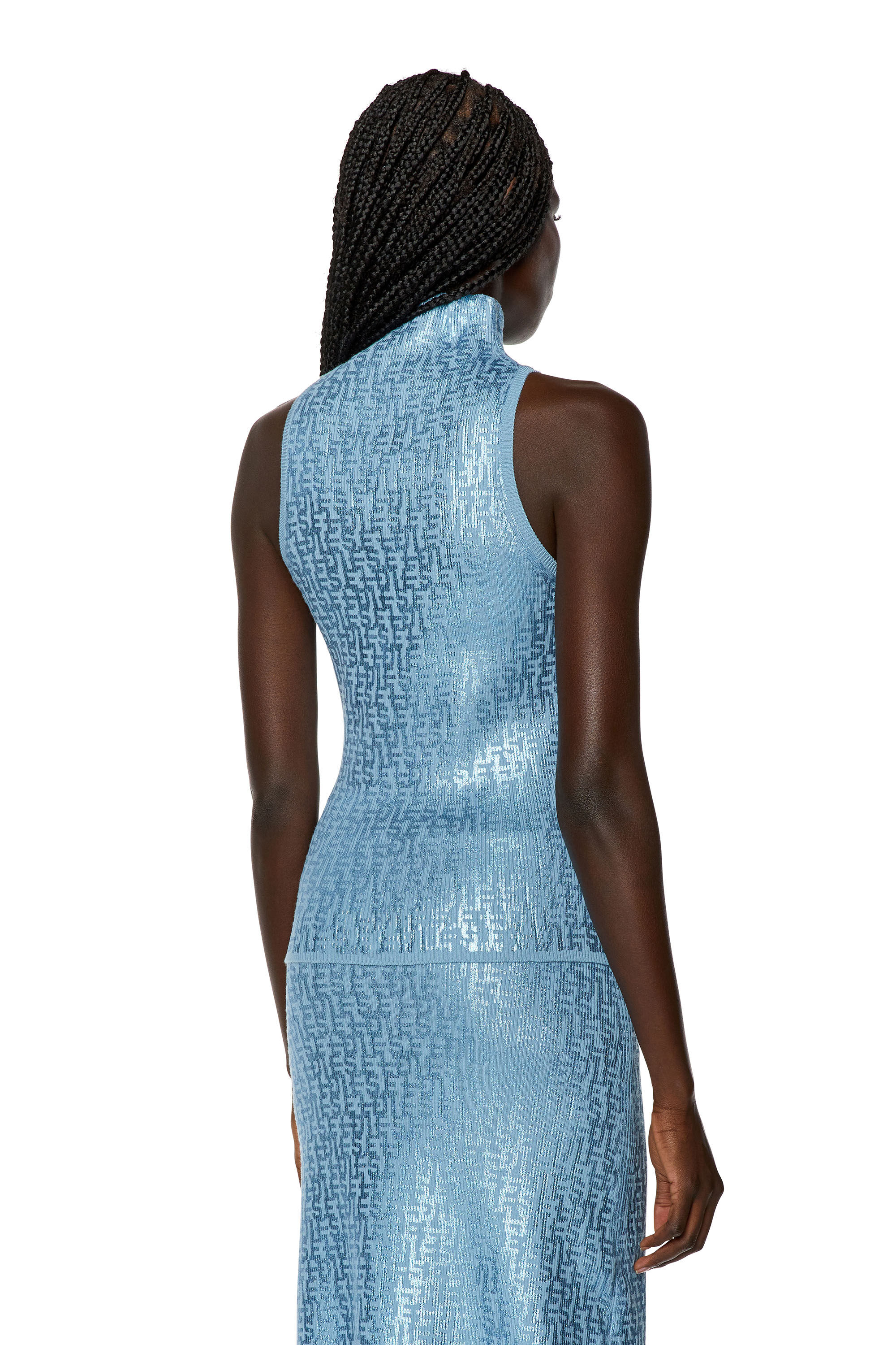 Diesel - FF-M-EGEO, Female's Tank top with metallic monogram print in Light Blue - 4