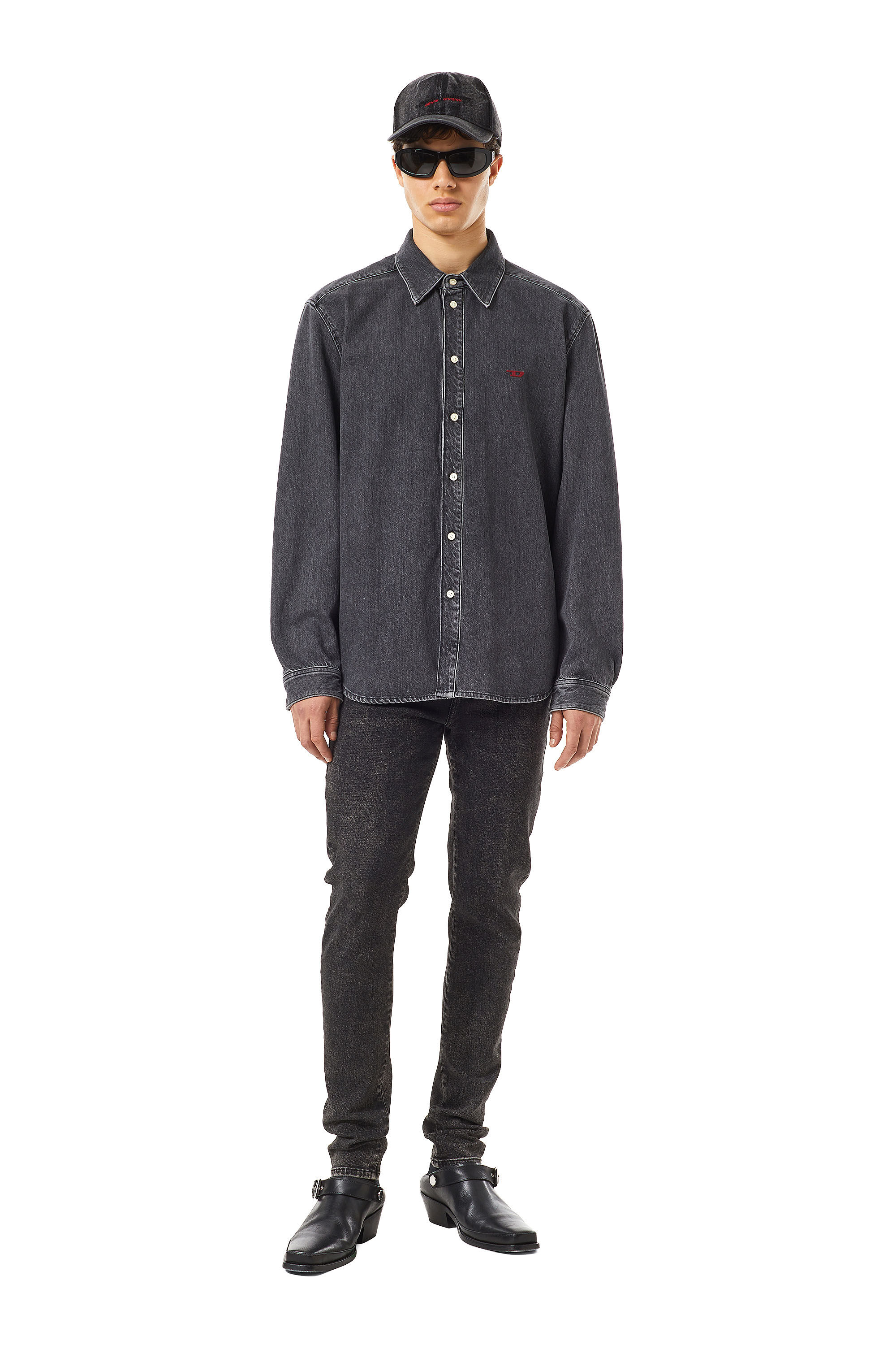 Diesel - D-SIMPLY BASIC SHIRT, Male's Shirt in denim in Black/Dark Grey - 1