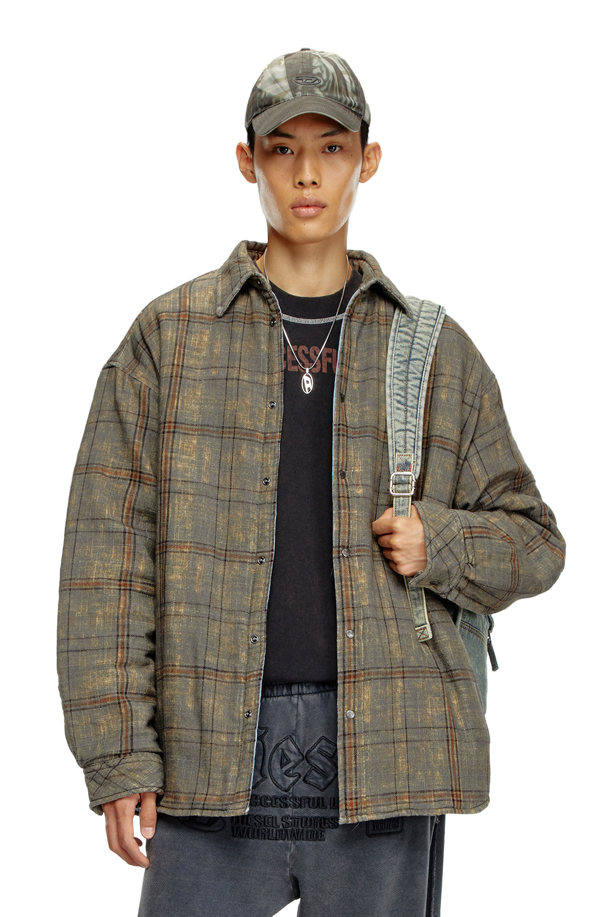 Diesel - S-HAMME, Veste matelassée en coton flammé à carreaux Homme in Polychrome - 3