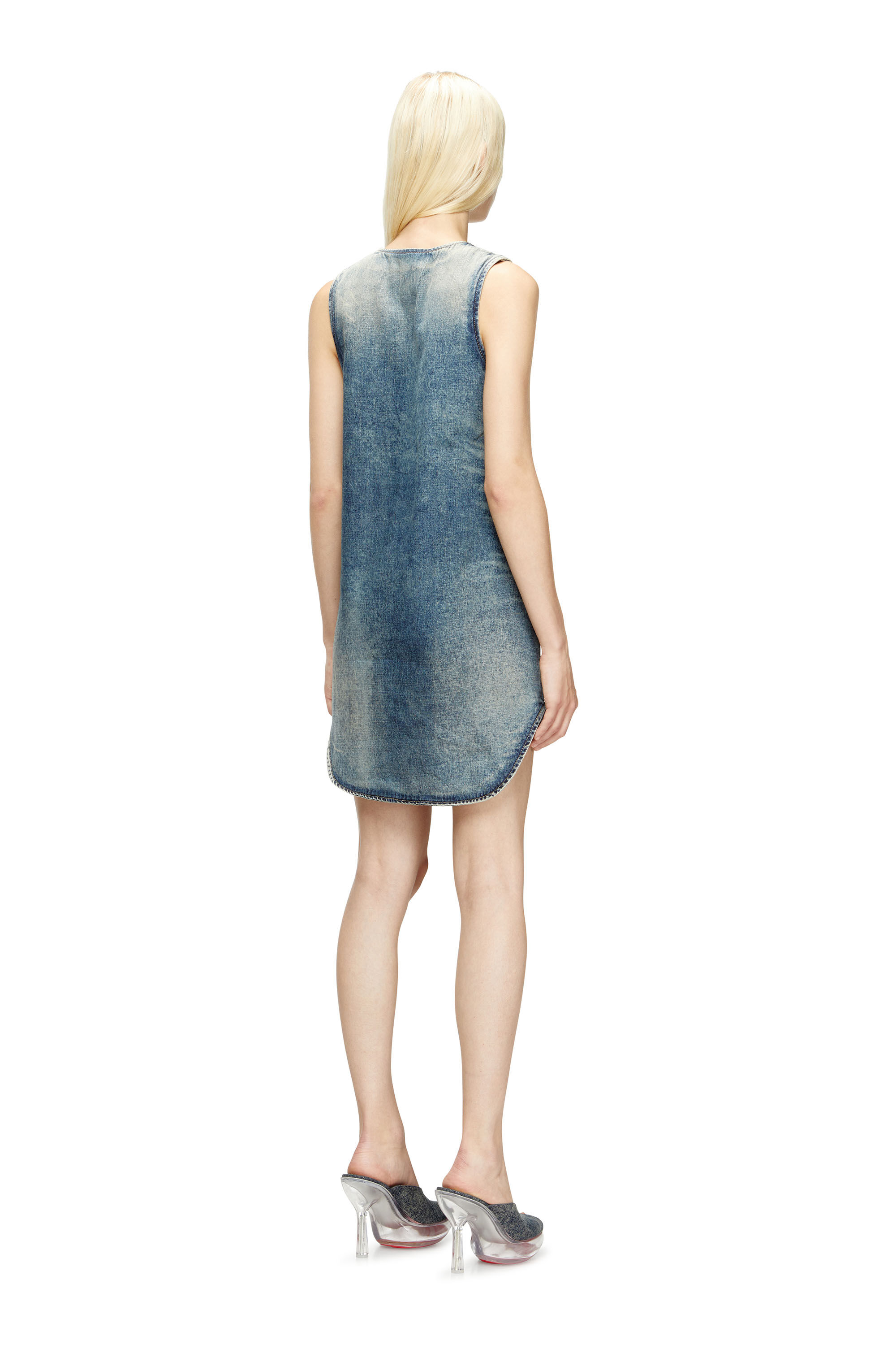 Diesel - DE-LARIS-DRESS-S, Female's Short dress in marbled denim in Medium Blue - 4