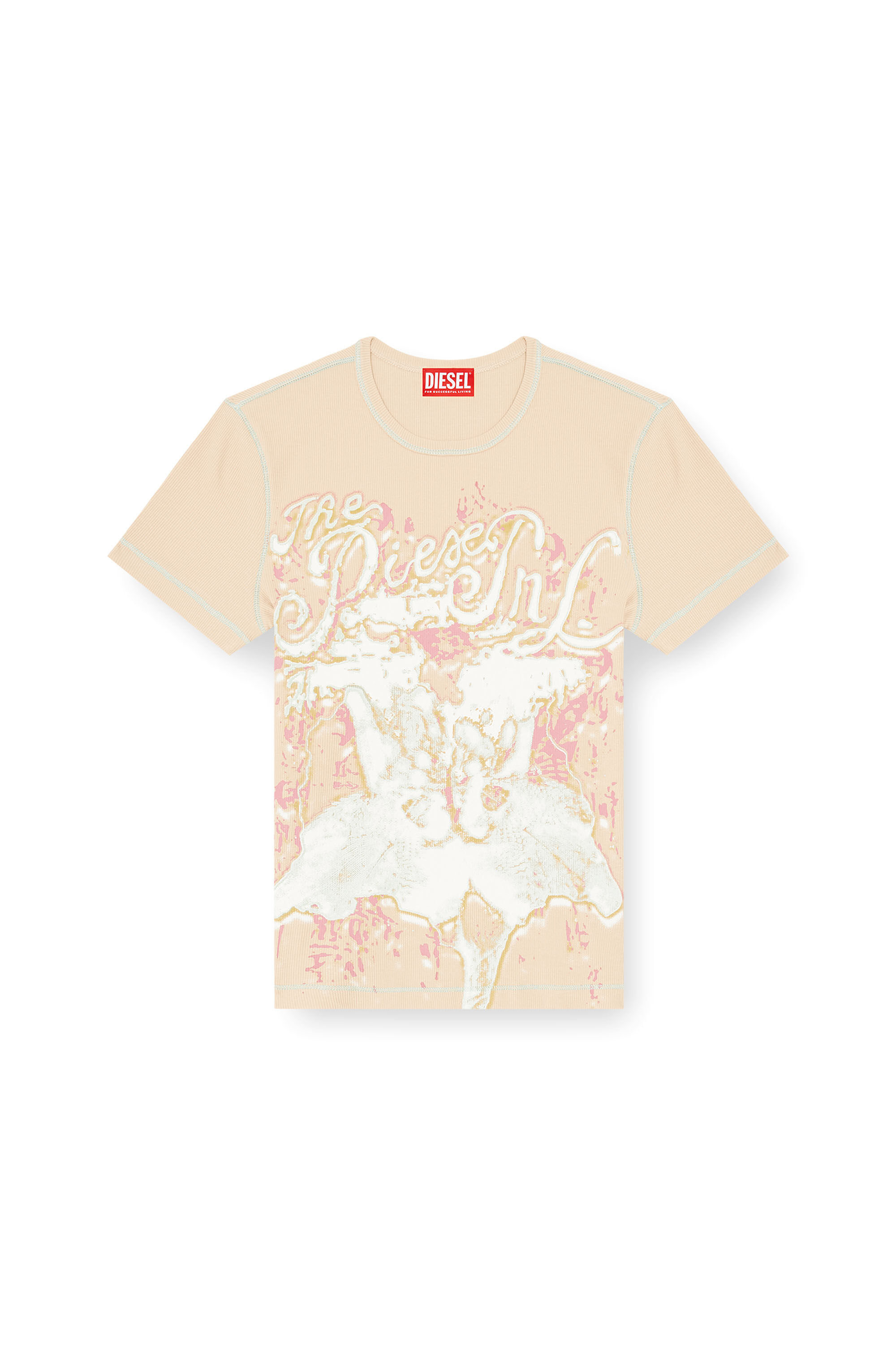 Women's Animalier-print t-shirt in rib stretch jersey | Pink