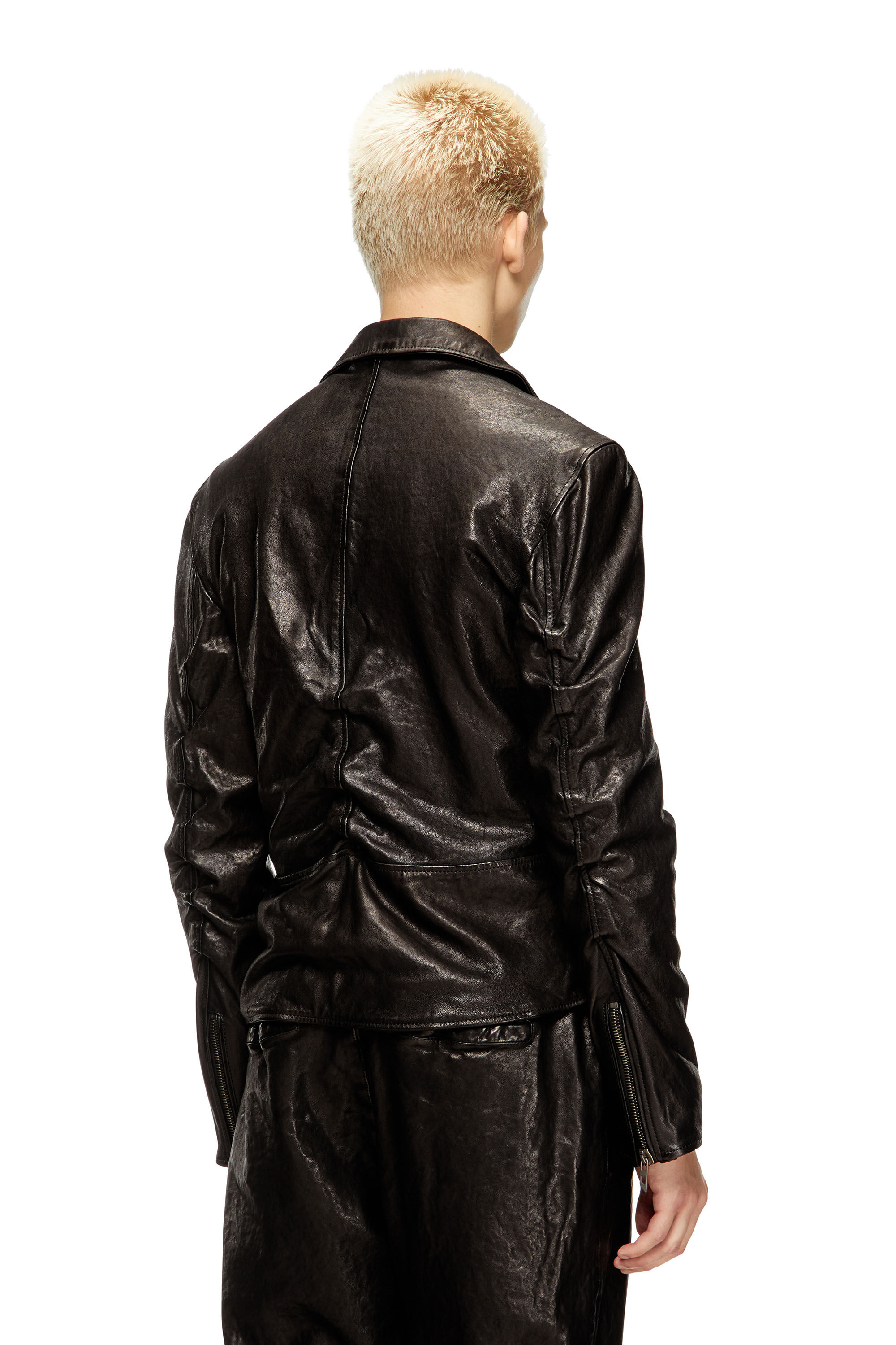 Diesel - L-UNCAN, Male's Biker jacket in boiled leather in Black - 5