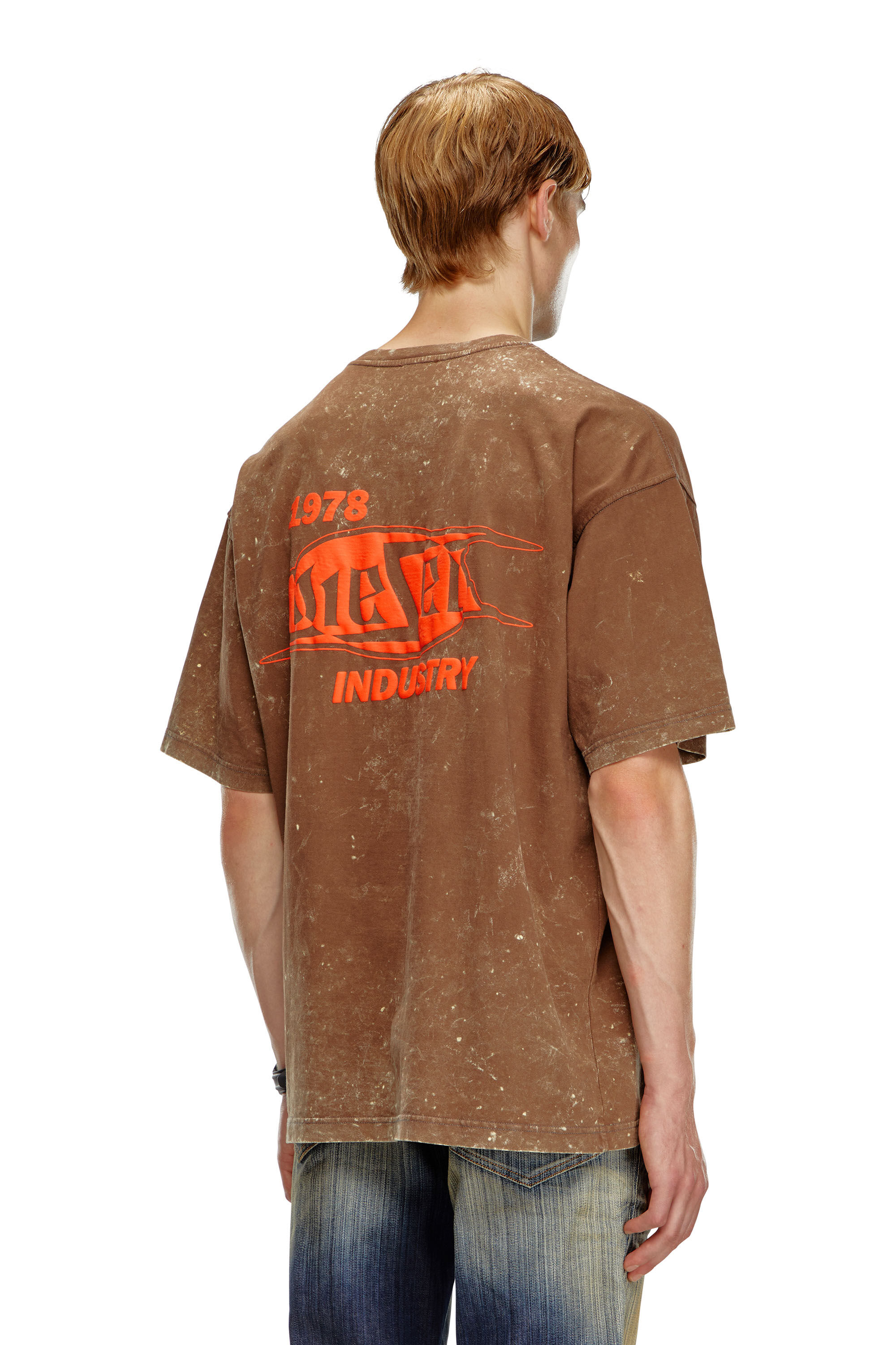 Diesel - T-BOXT-Q8, Male's Marbled T-shirt with puff print logo in Brown - 4