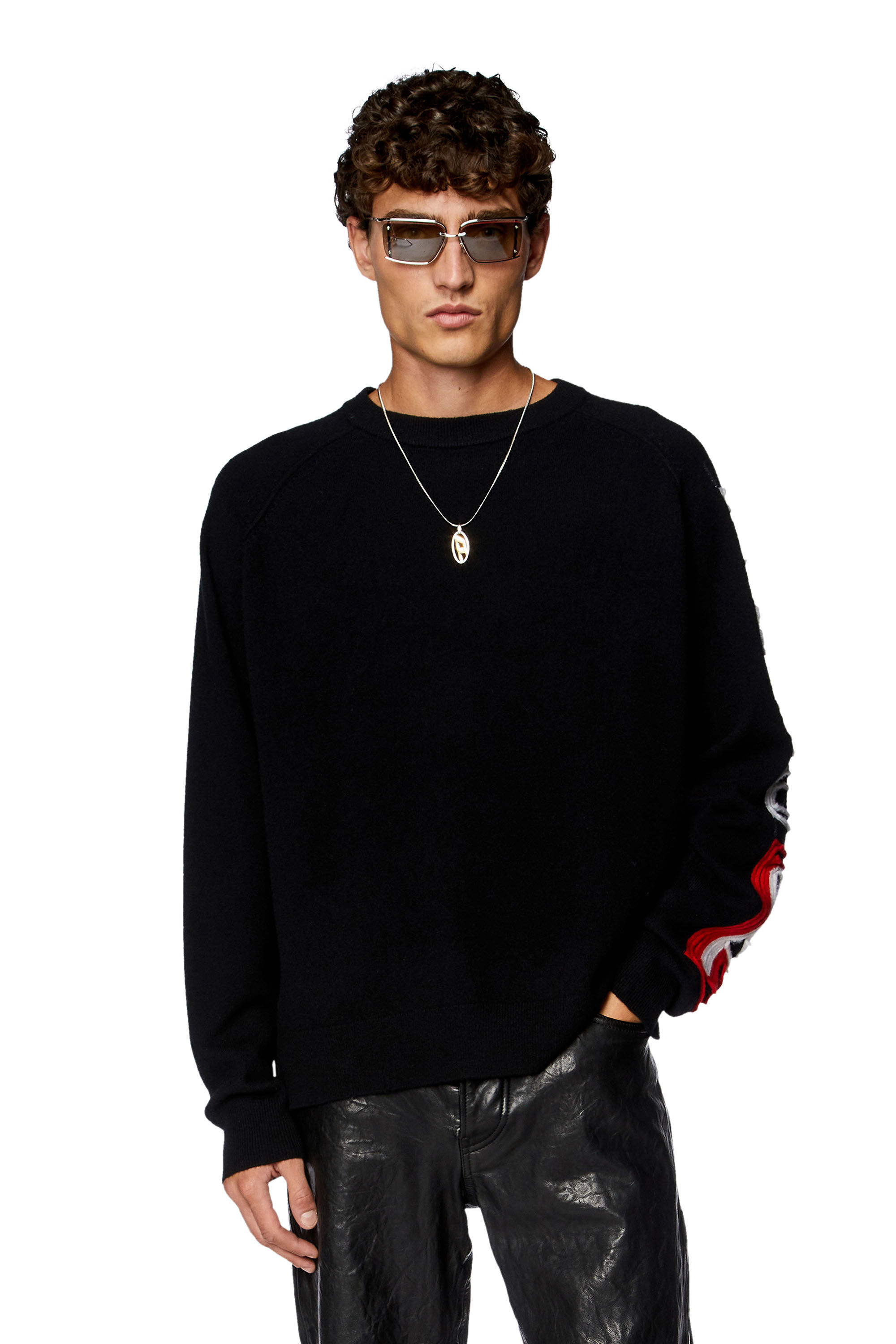 Men's Jumper with peel-off intarsia logo | Black | Diesel