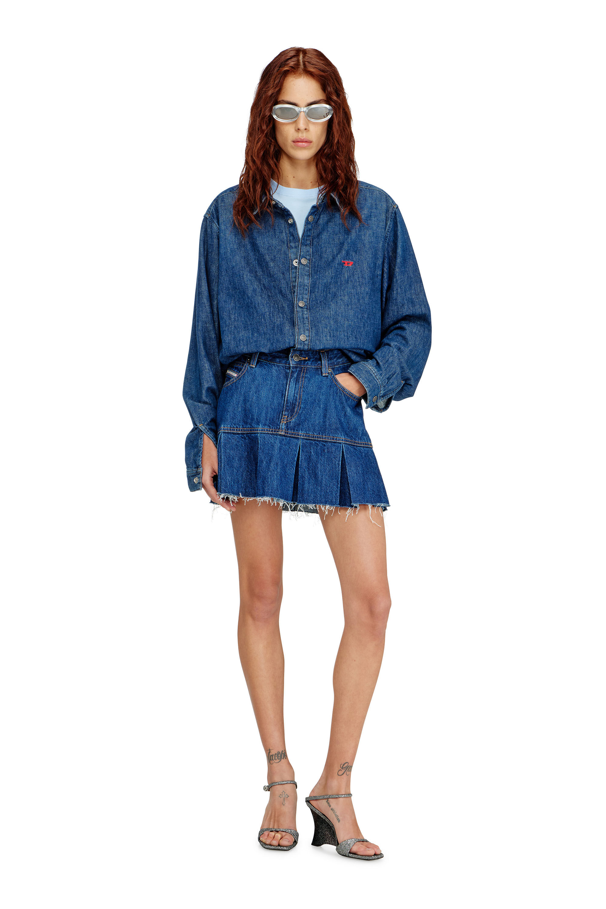Women's Pleated miniskirt in denim | Blue | Diesel {{Country}}