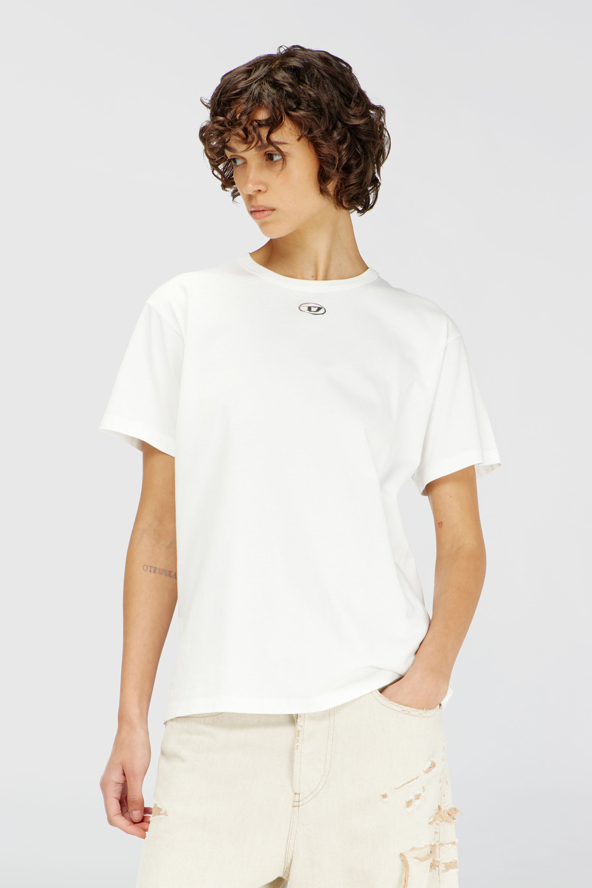 Women's Cotton T-shirt with metallic Oval D | White | Diesel