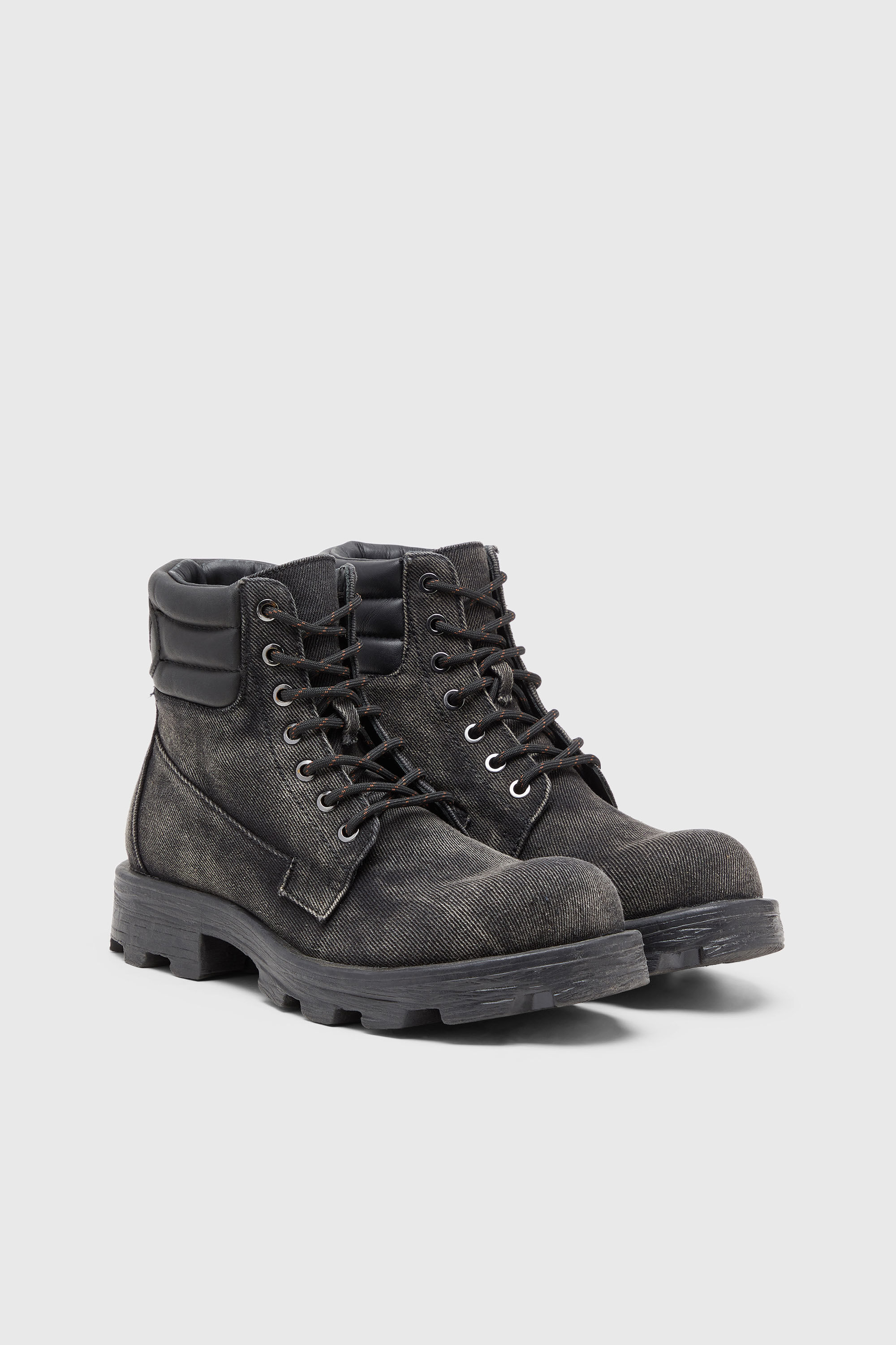 Women's D-Hammer-Combat boots in denim and leather | Grey | Diesel