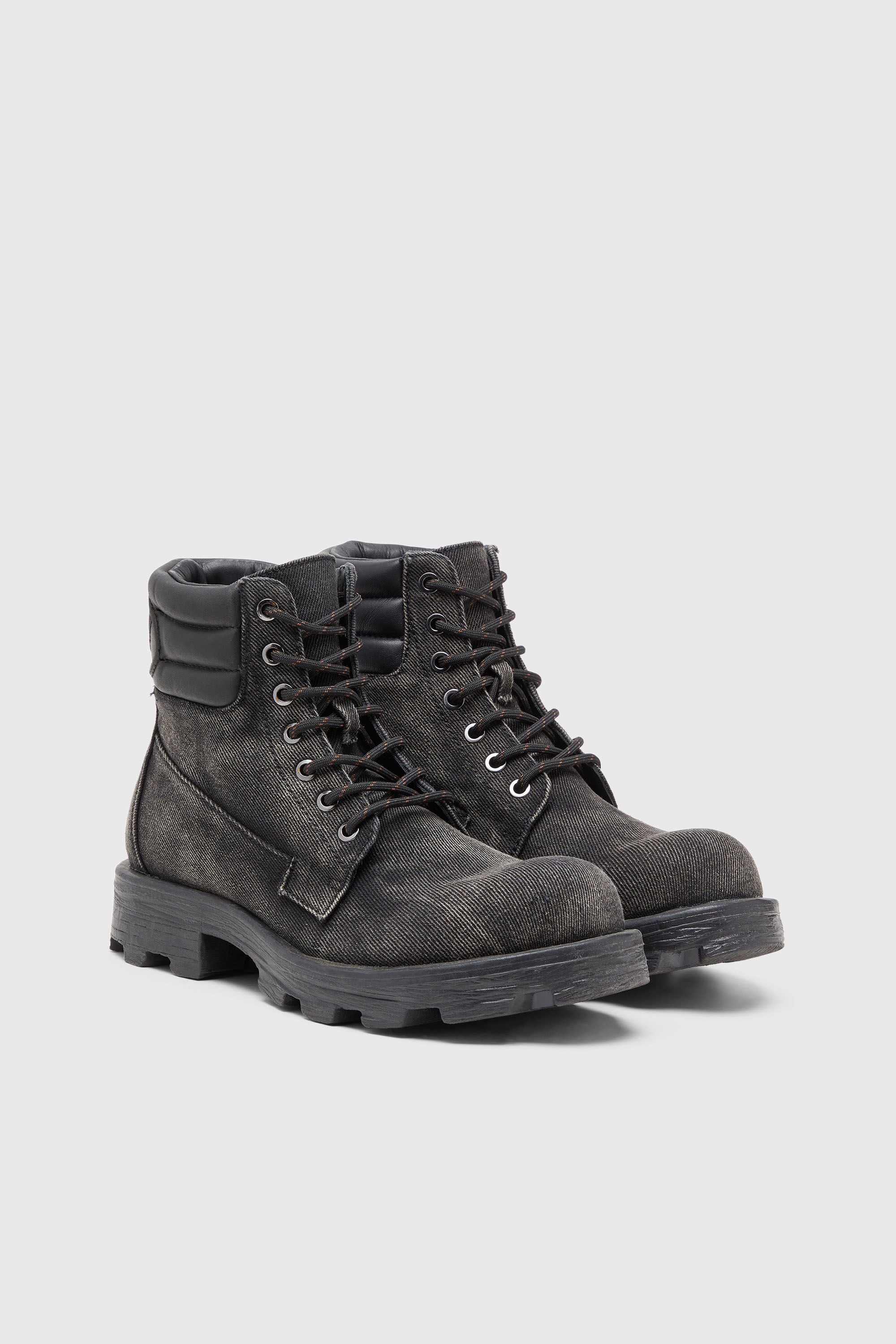 Diesel - D-HAMMER LACE UP W, D-Hammer-Botas de combate en mezclilla y cuero Mujer in Gris - 2