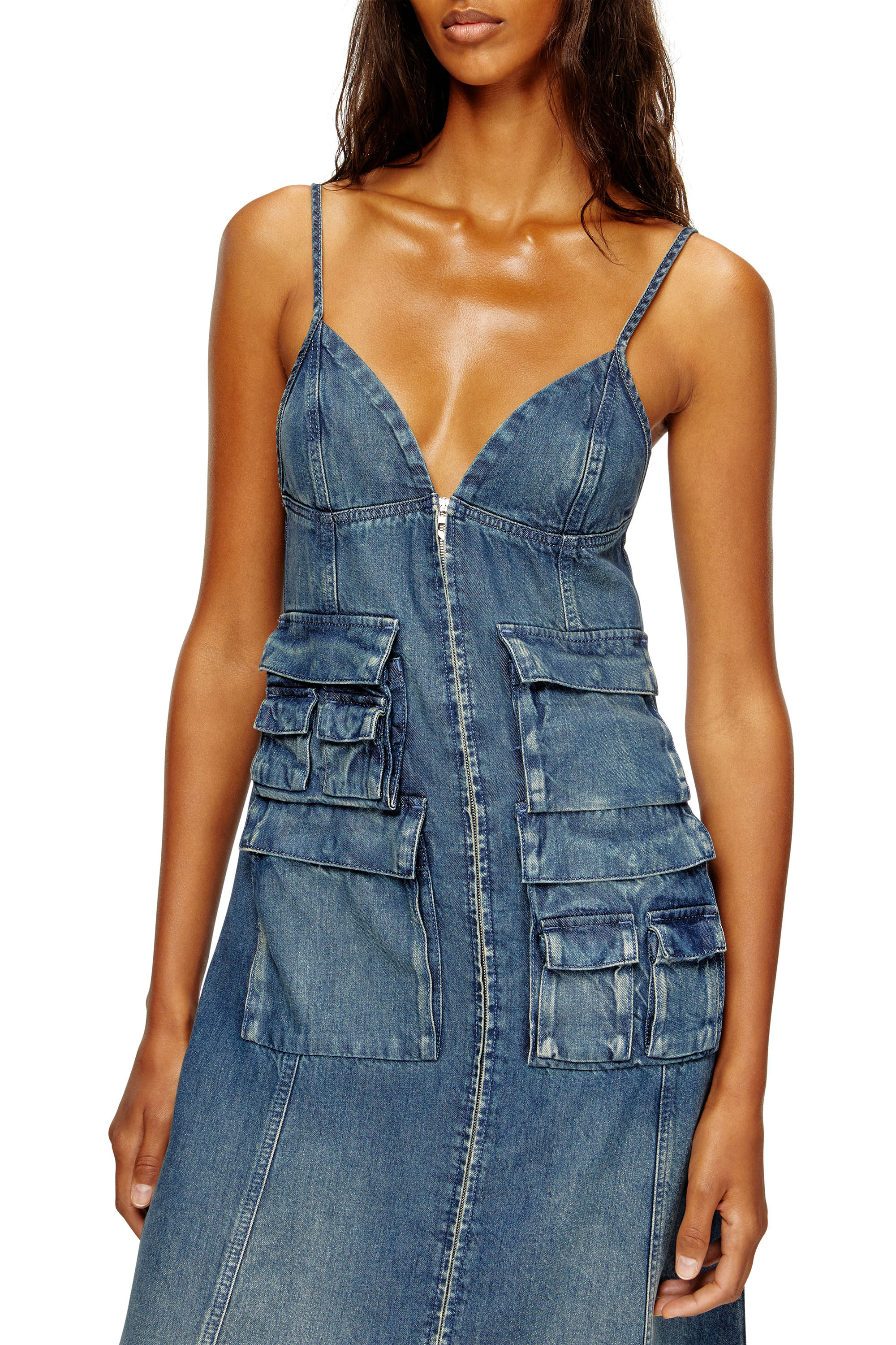 Diesel - DE-MELVI-S, Female's Dress in fluid laser-worn denim in Medium Blue - 5
