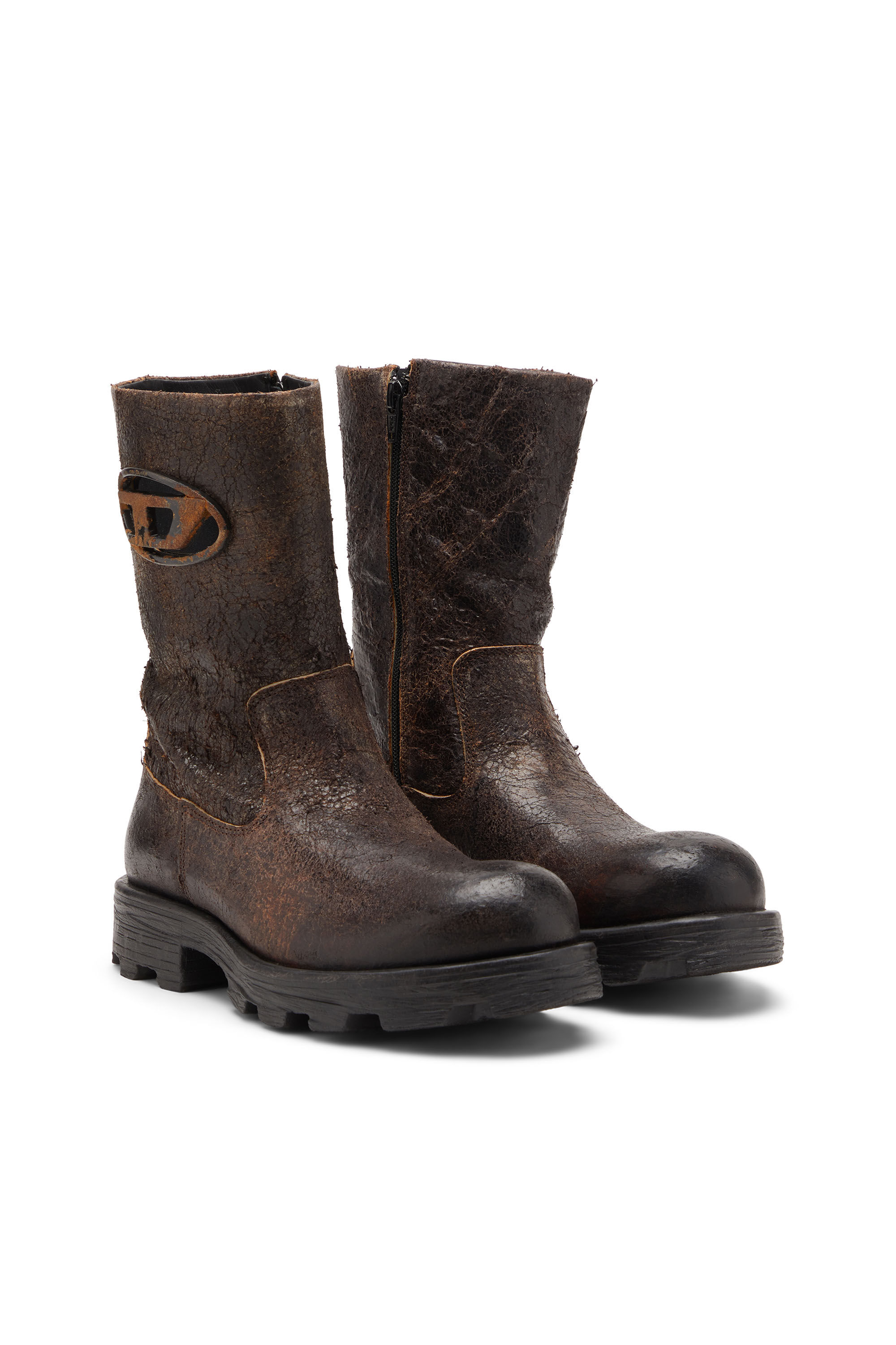 Diesel - D-HAMMER BKR D W, Female's D-Hammer-Biker boots in distressed crackled suede in Brown - 2
