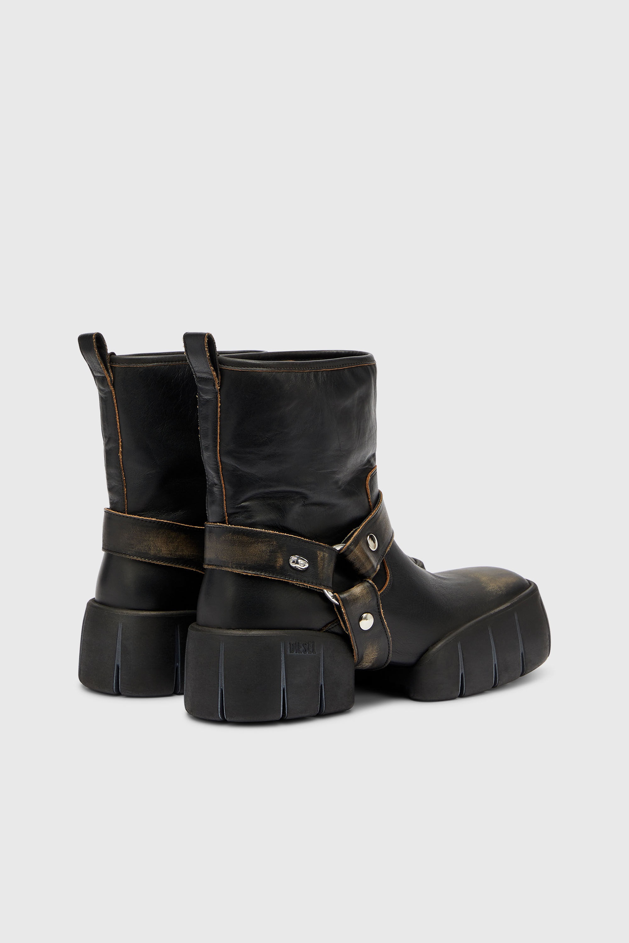 Men's D-Tex - Biker boots in distressed leather | Brown | Diesel US