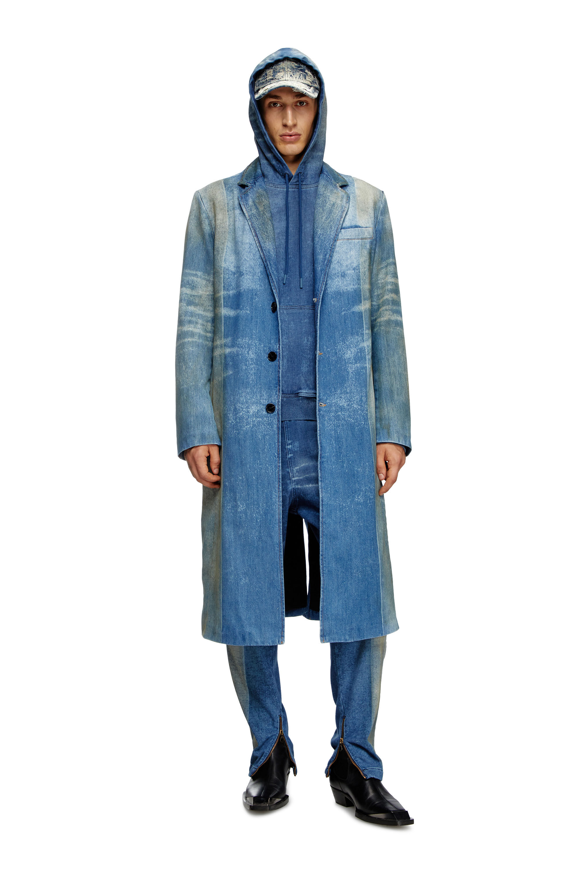 Women's Hoodie in Track Denim with solarised folds | Blue | Diesel