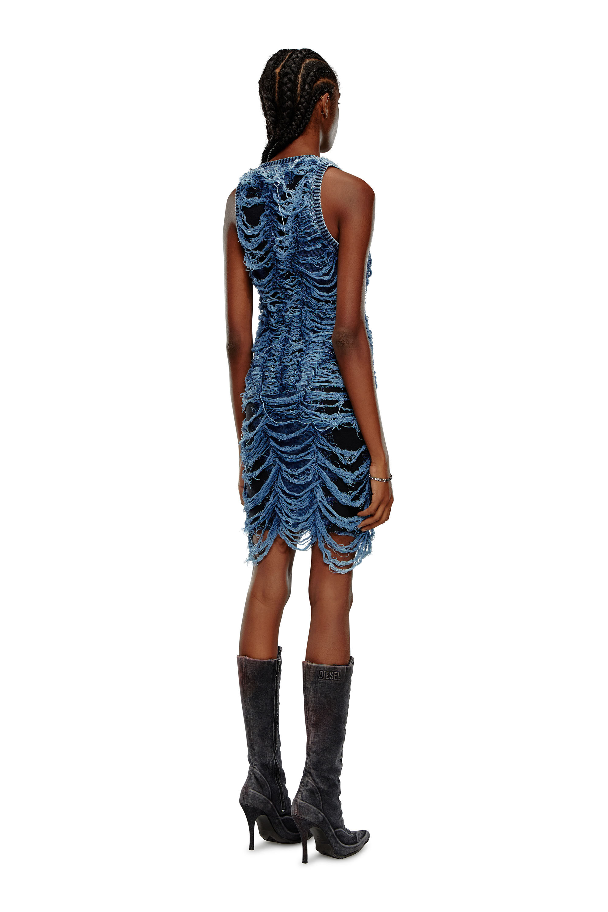 Diesel - M-BIANCA, Female's Short dress in destroyed indigo knit in Blue - 3