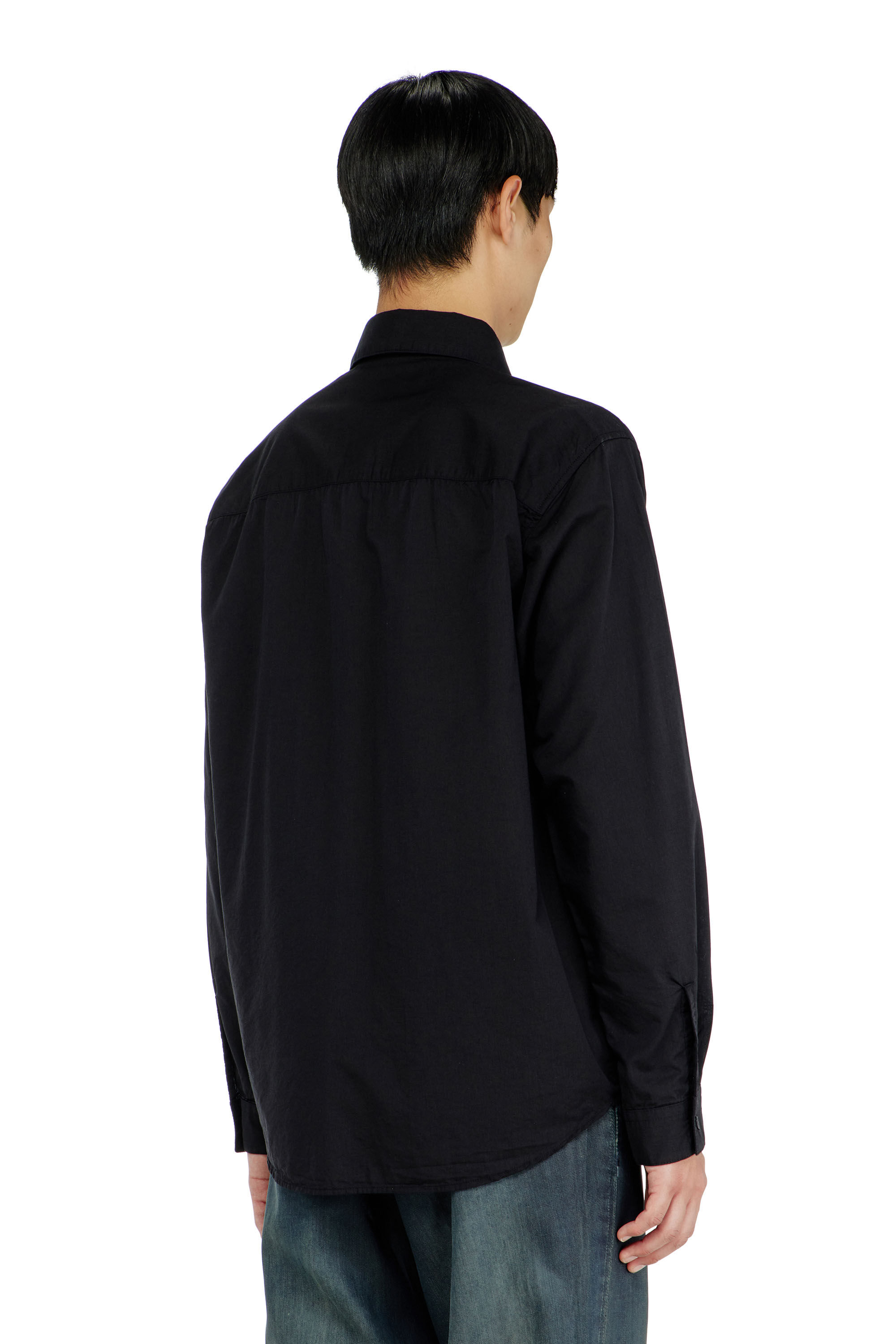 Men's Cotton-cupro shirt with embroidered patch | Black | Diesel US