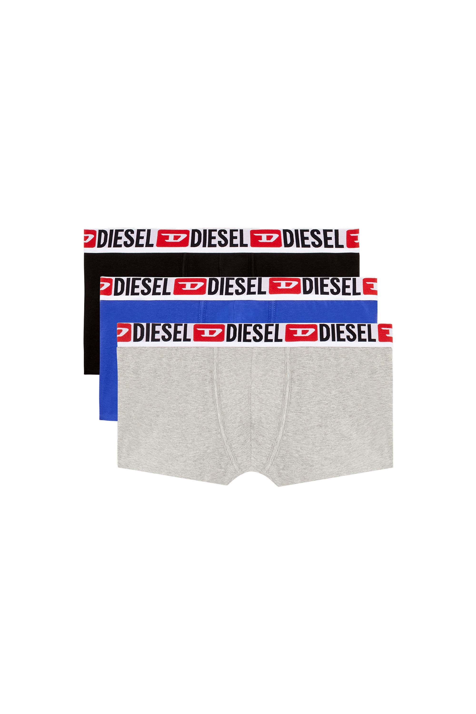 Diesel - UMBX-DAMIENTHREEPACK, Male's Three-pack of all-over logo waist boxers in Blue/Grey - 4