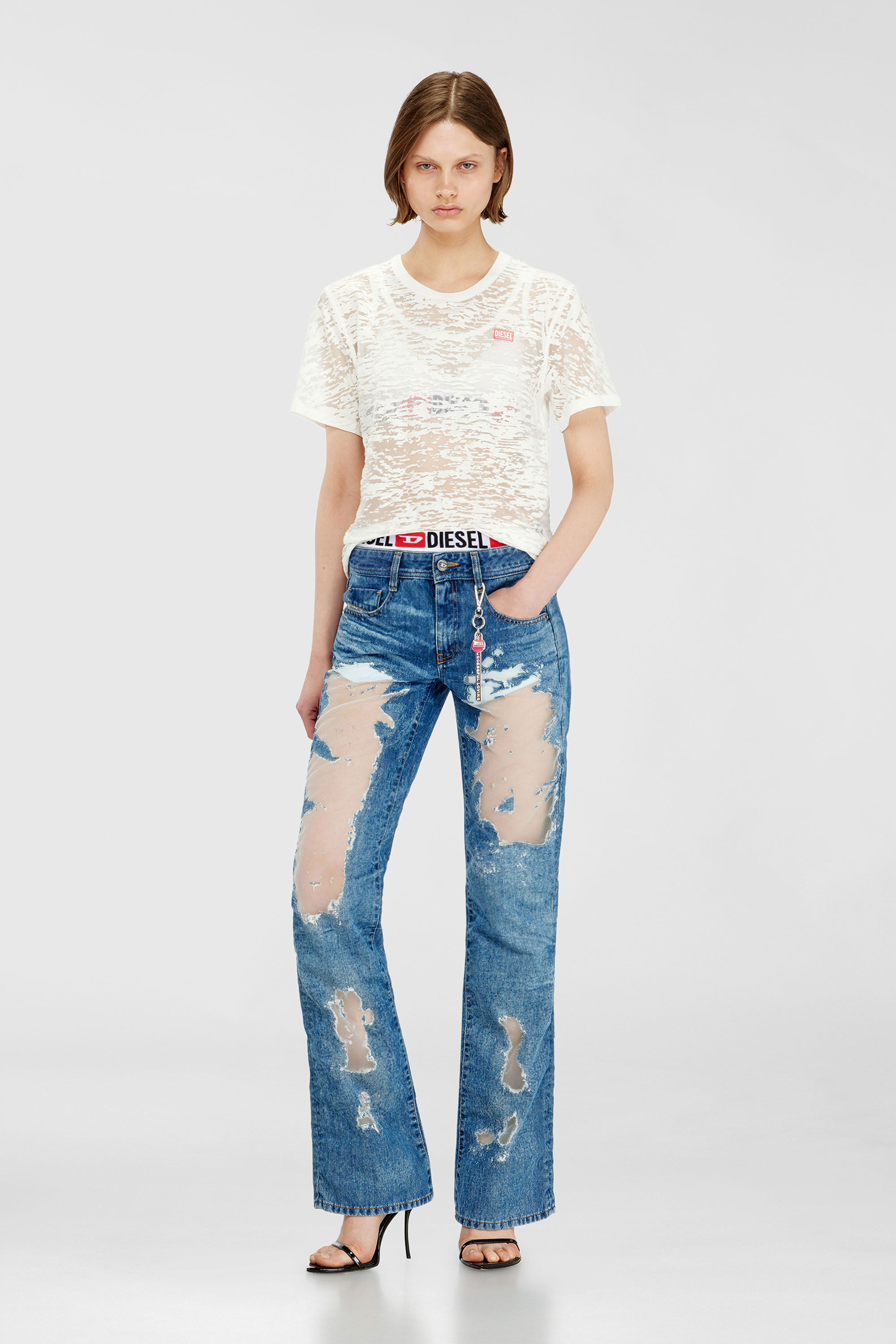 Women's T-shirt in all-over devoré jersey | White | Diesel {{Country}}
