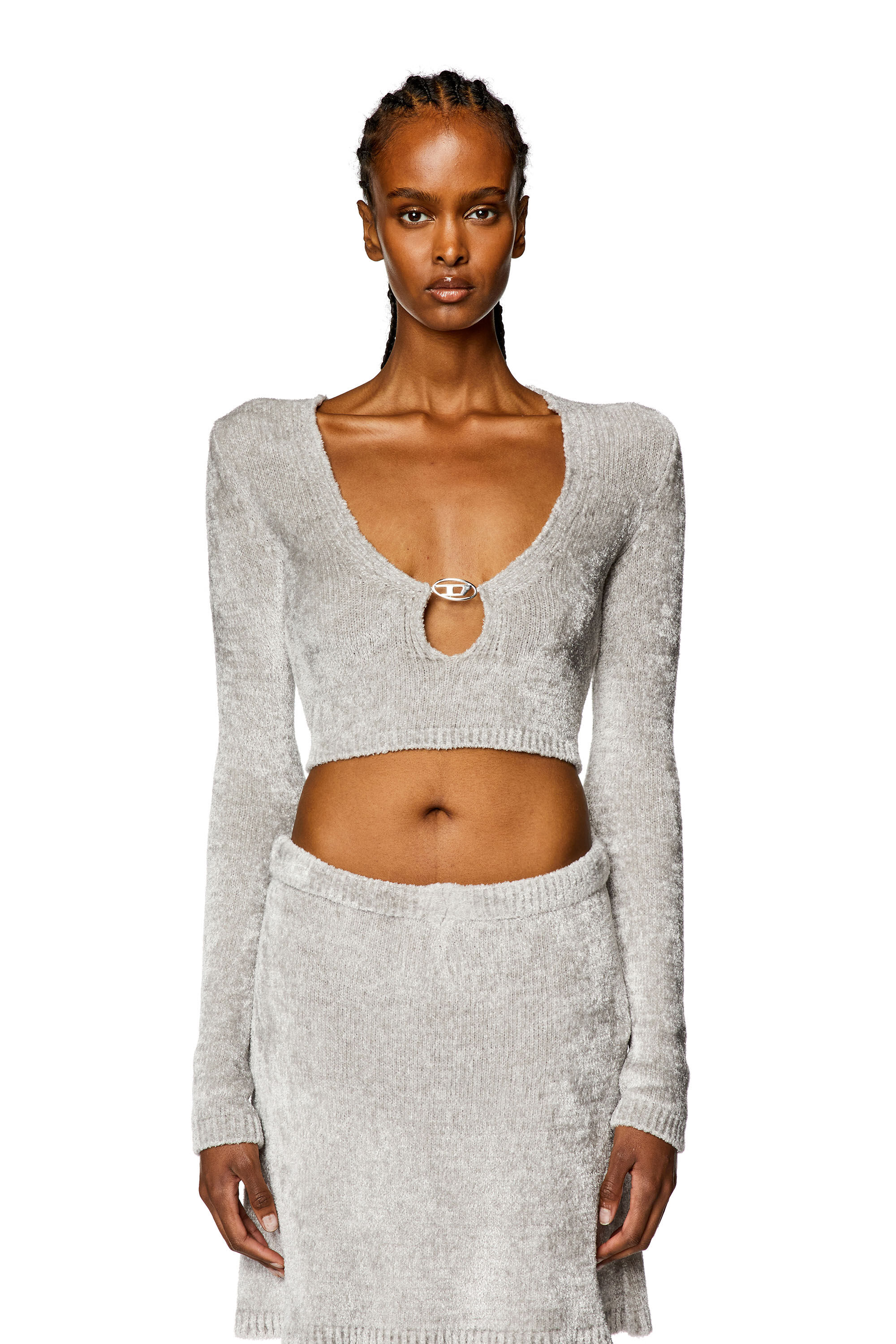 Diesel - M-CHERYL, Woman's Cropped chenille jumper in Light Grey - 6