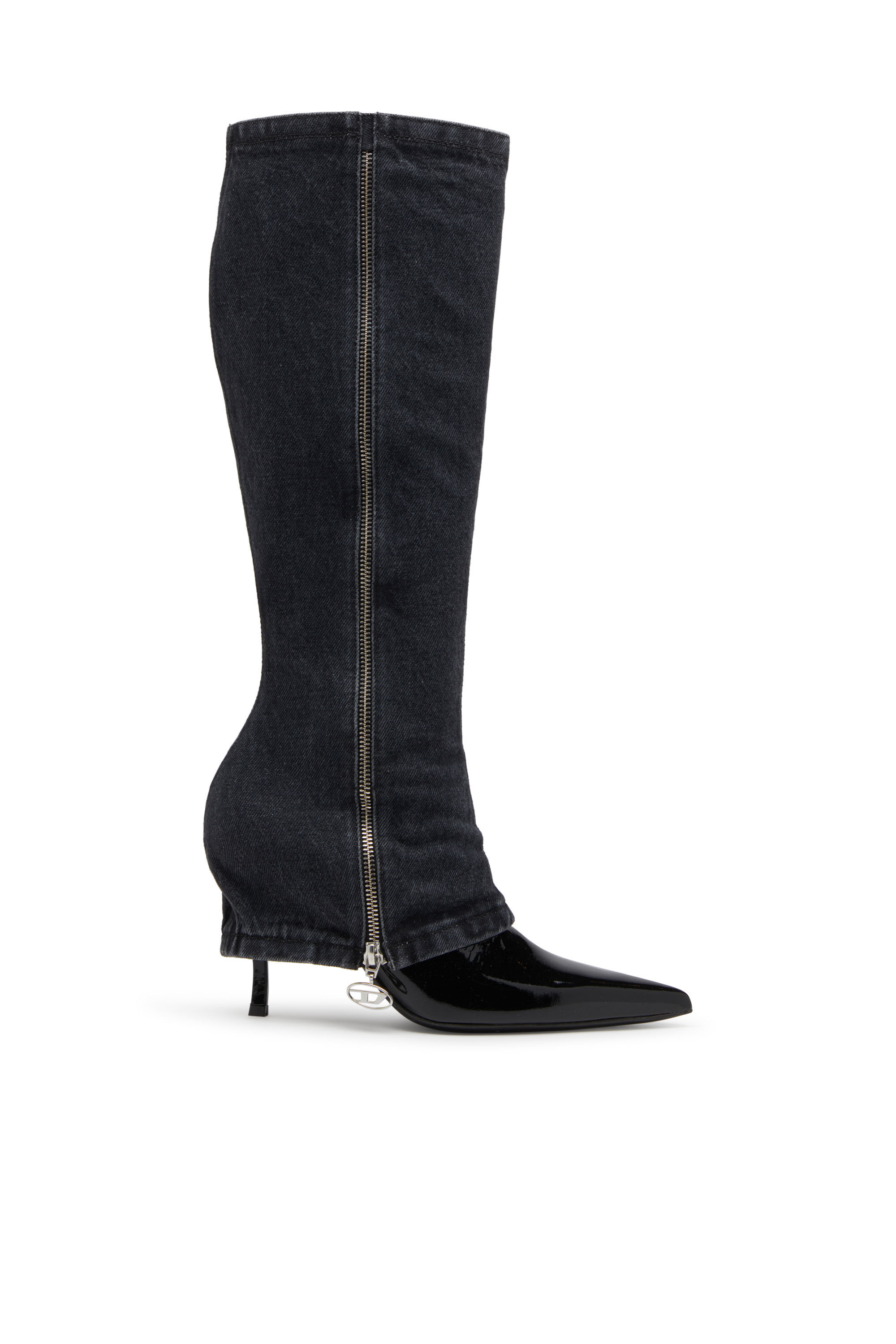 Women's D-Venus-Stiletto knee boots with jean trompe l'oeil