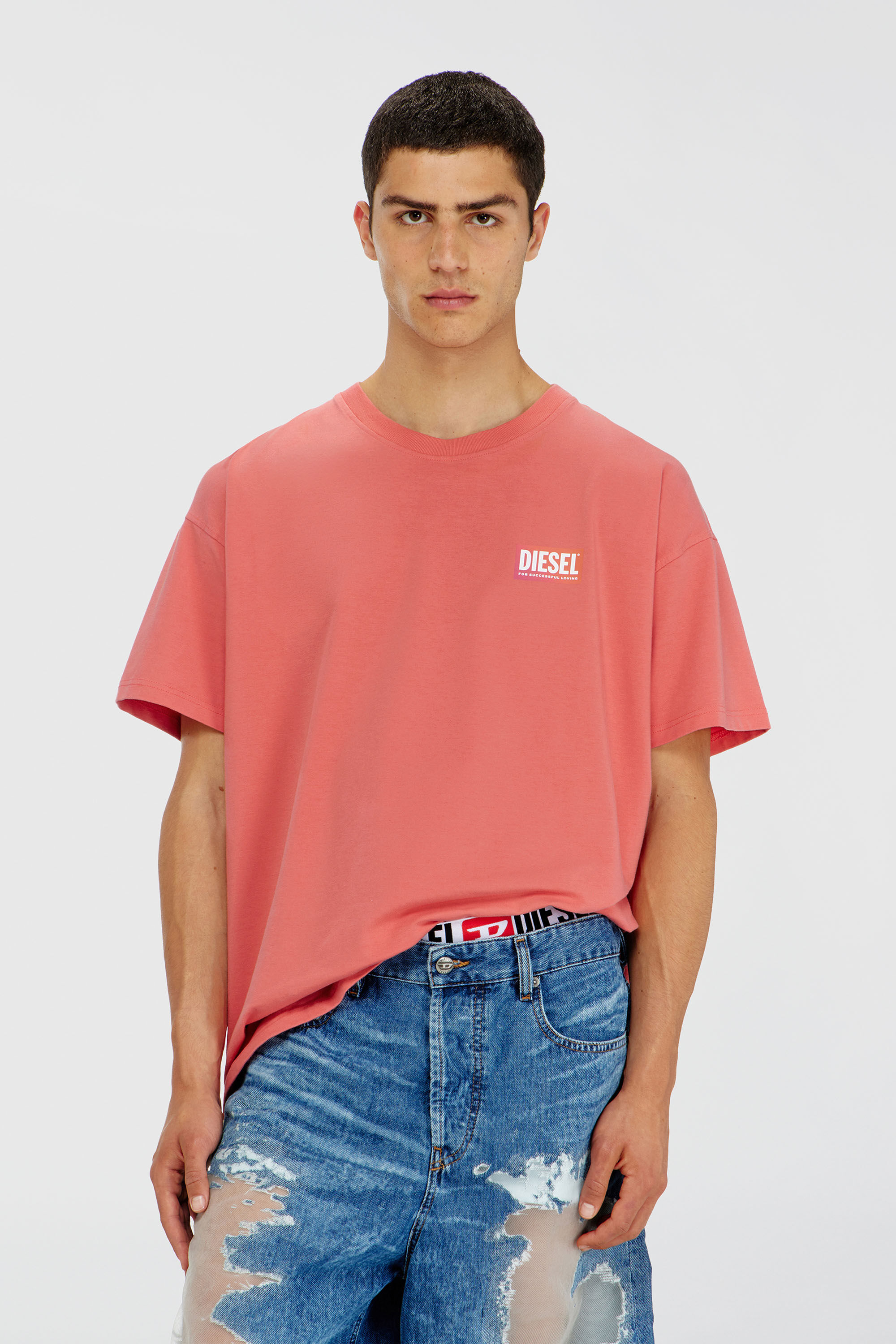 Women's T-shirt with transparent back logo | Red | Diesel {{Country}}