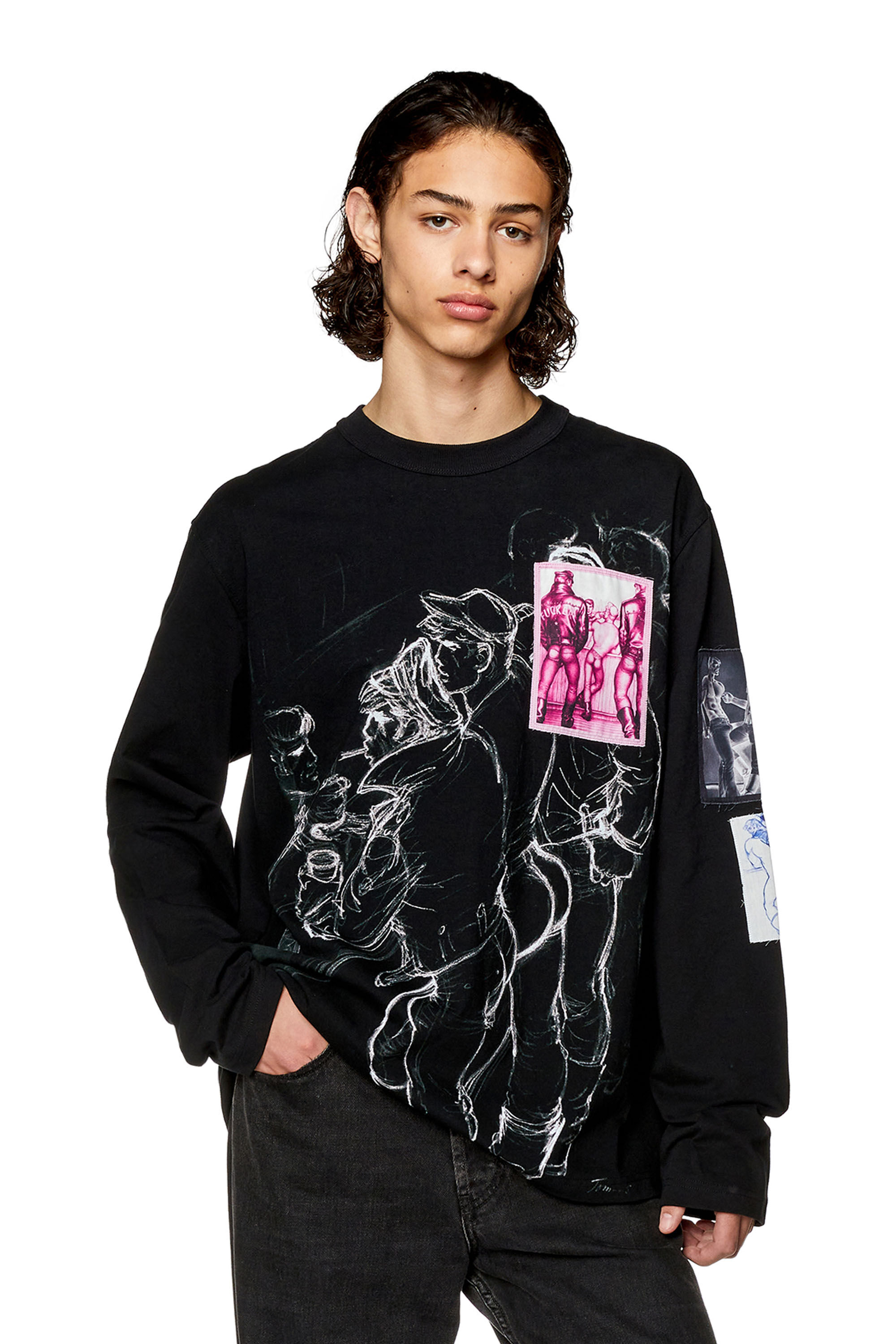 Diesel - PR-T-CRANE-LS, Unisex's Long-sleeve T-shirt with prints and patches in Black - 3