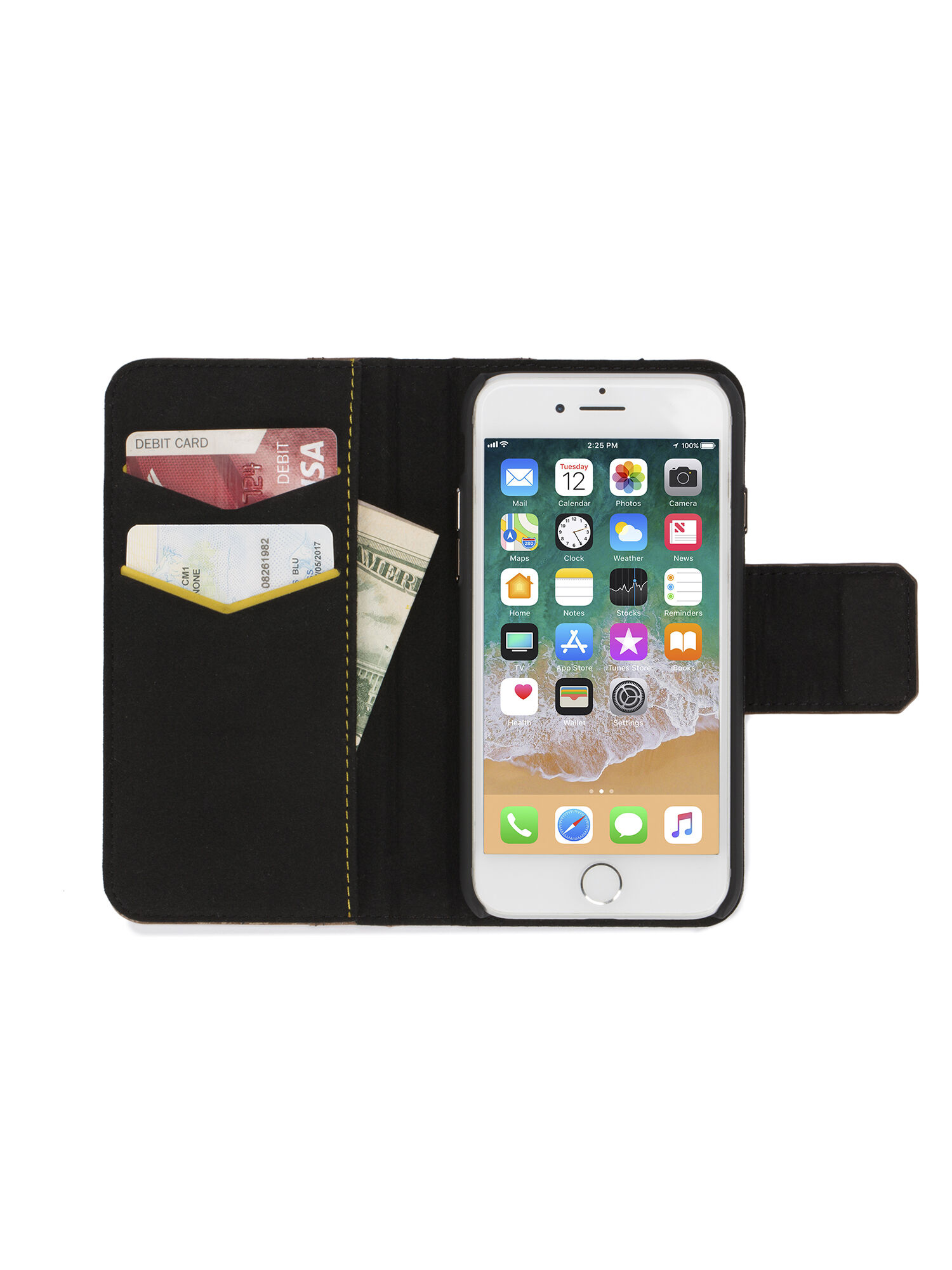BROWN LINED LEATHER IPHONE 8/7 FOLIO, 