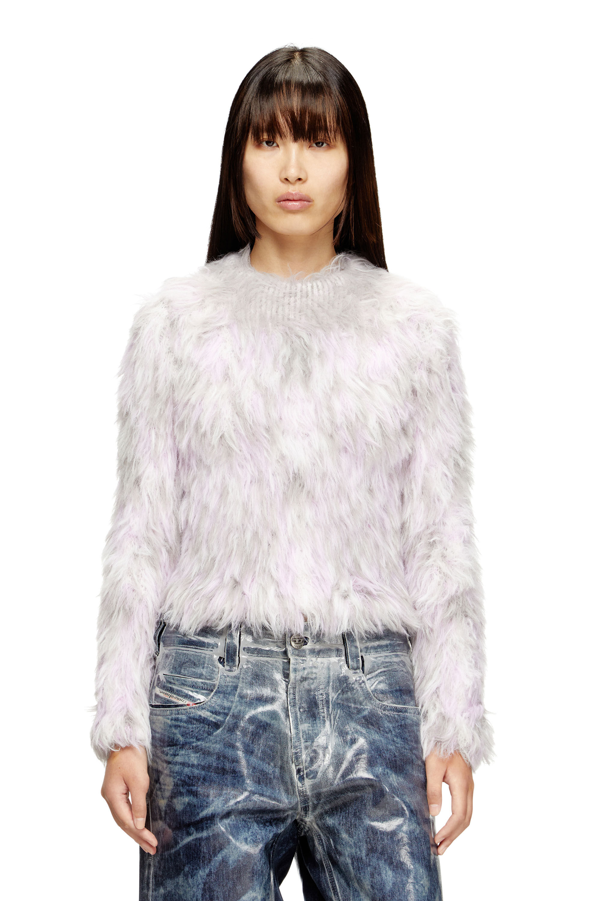 Diesel - M-ANNIKA, Woman's Fluffy jacquard-knit jumper in Violet/Grey - 3