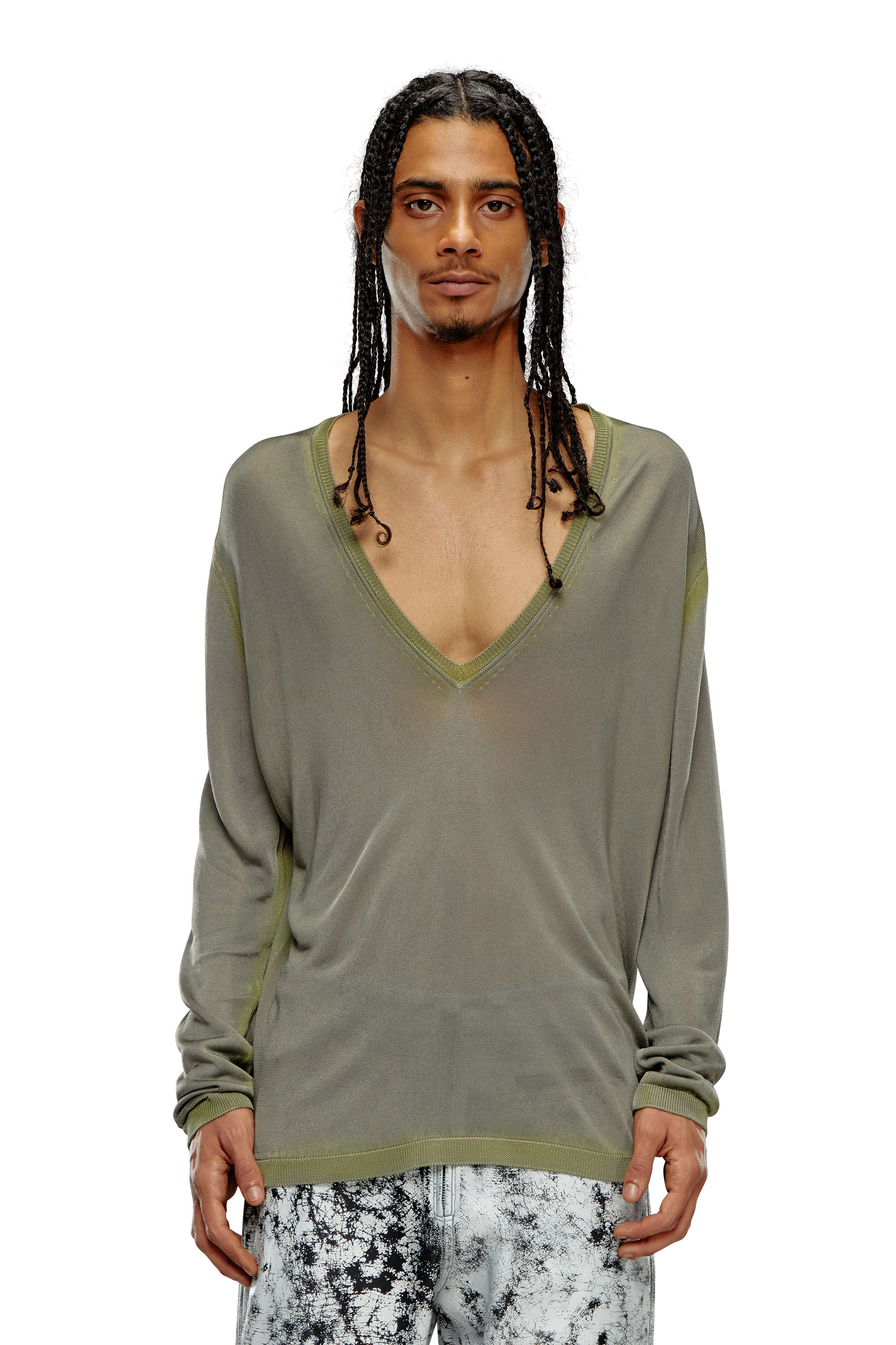 Diesel - K-MIRTO, Pull dégradé avec col en V Homme in Vert - 6