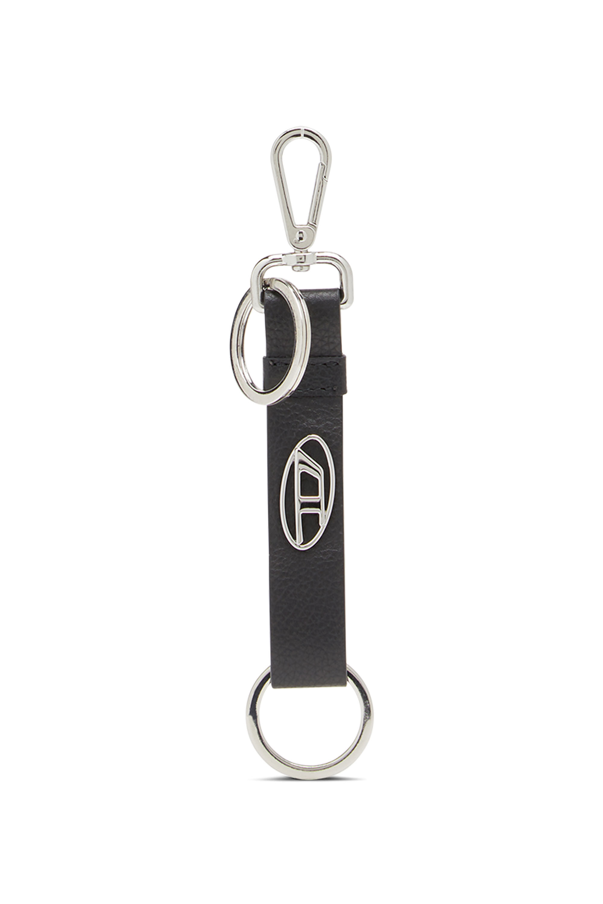 Diesel - BUSY-KEY, Porte-clés en cuir avec plaque à logo Homme in Noir - 1